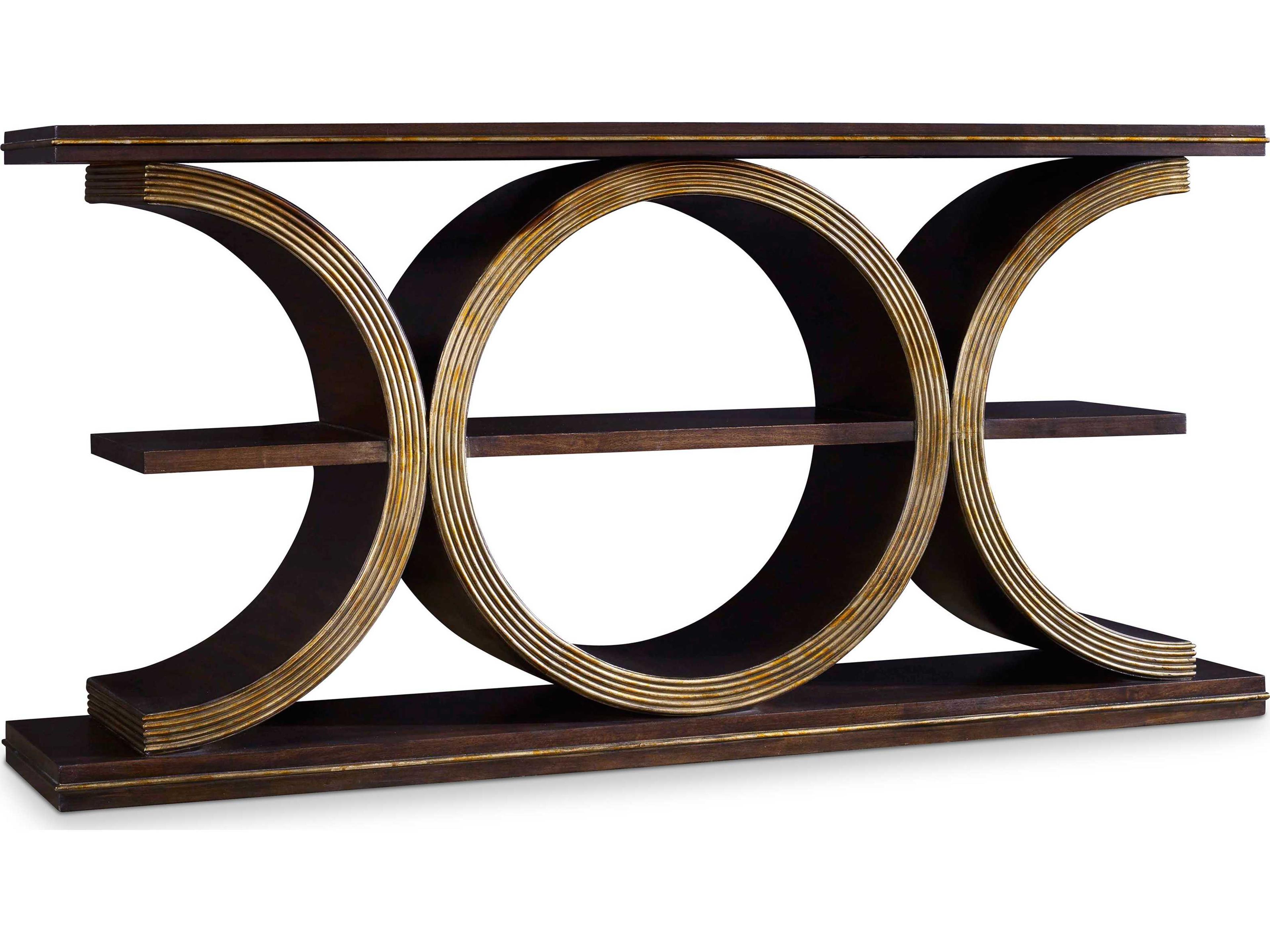 Hooker Furniture Melange Presidio Rectangular Wood Walnut Veneers With Gold Powder Console Table