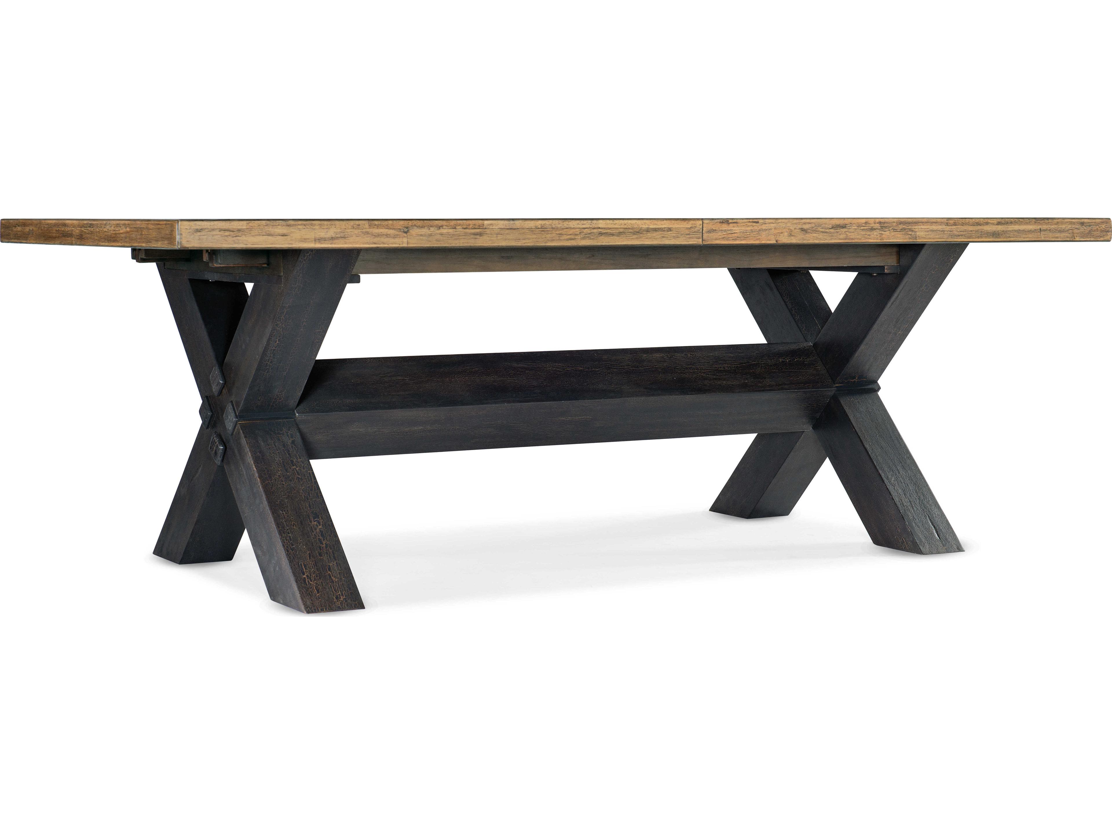 Hooker Furniture Big Sky Trestle Extendable Rectangular Wood Vintage Natural Black Dining Table