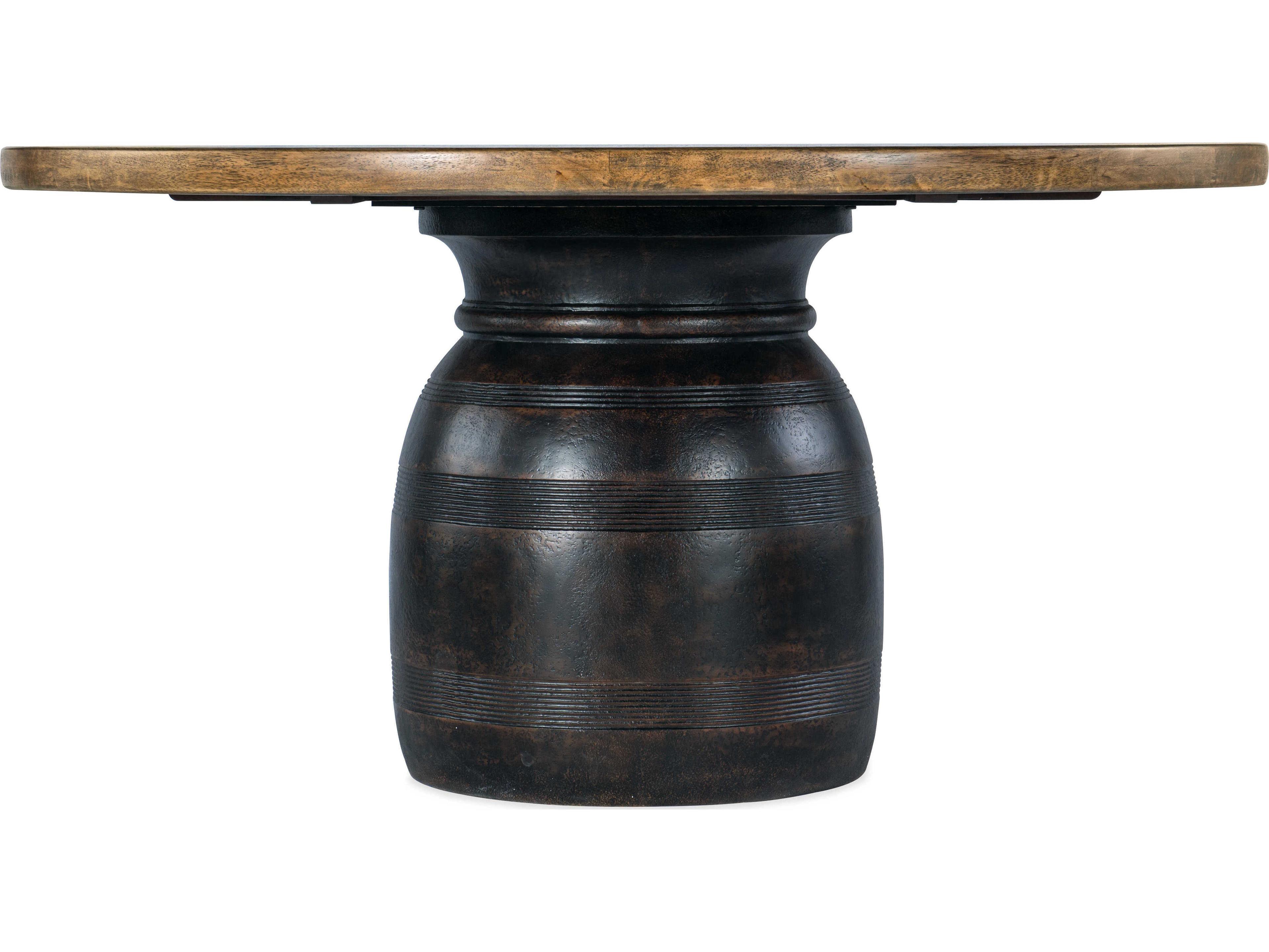 Hooker Furniture Big Sky Round Wood Vintage Natural Charred Timber Dining Table