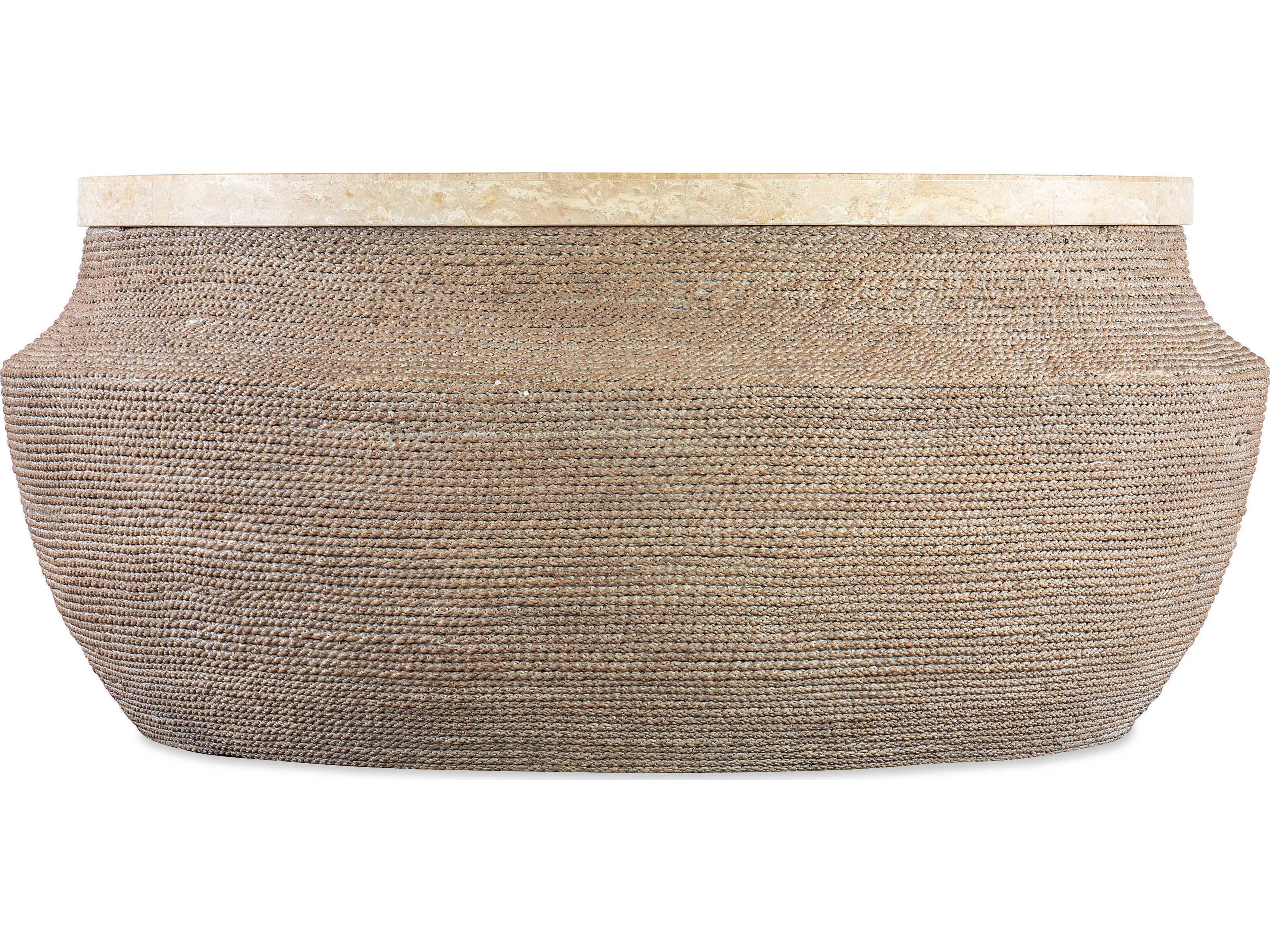 Hooker Furniture Retreat Round Stone Travertine Marble Brown Cocktail Table