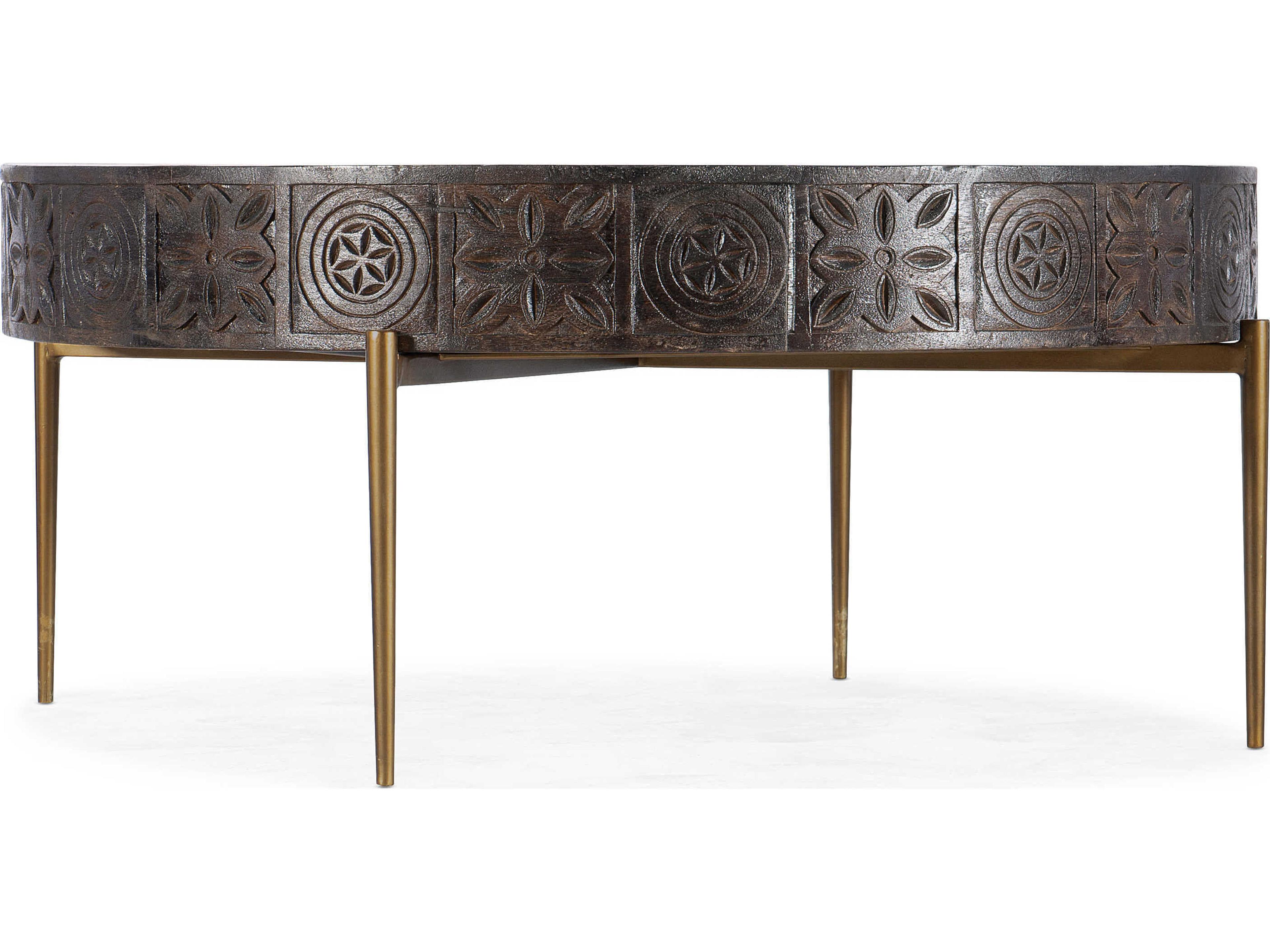 Hooker Furniture Commerce And Market Carved Round Dark Wood Cocktail Table