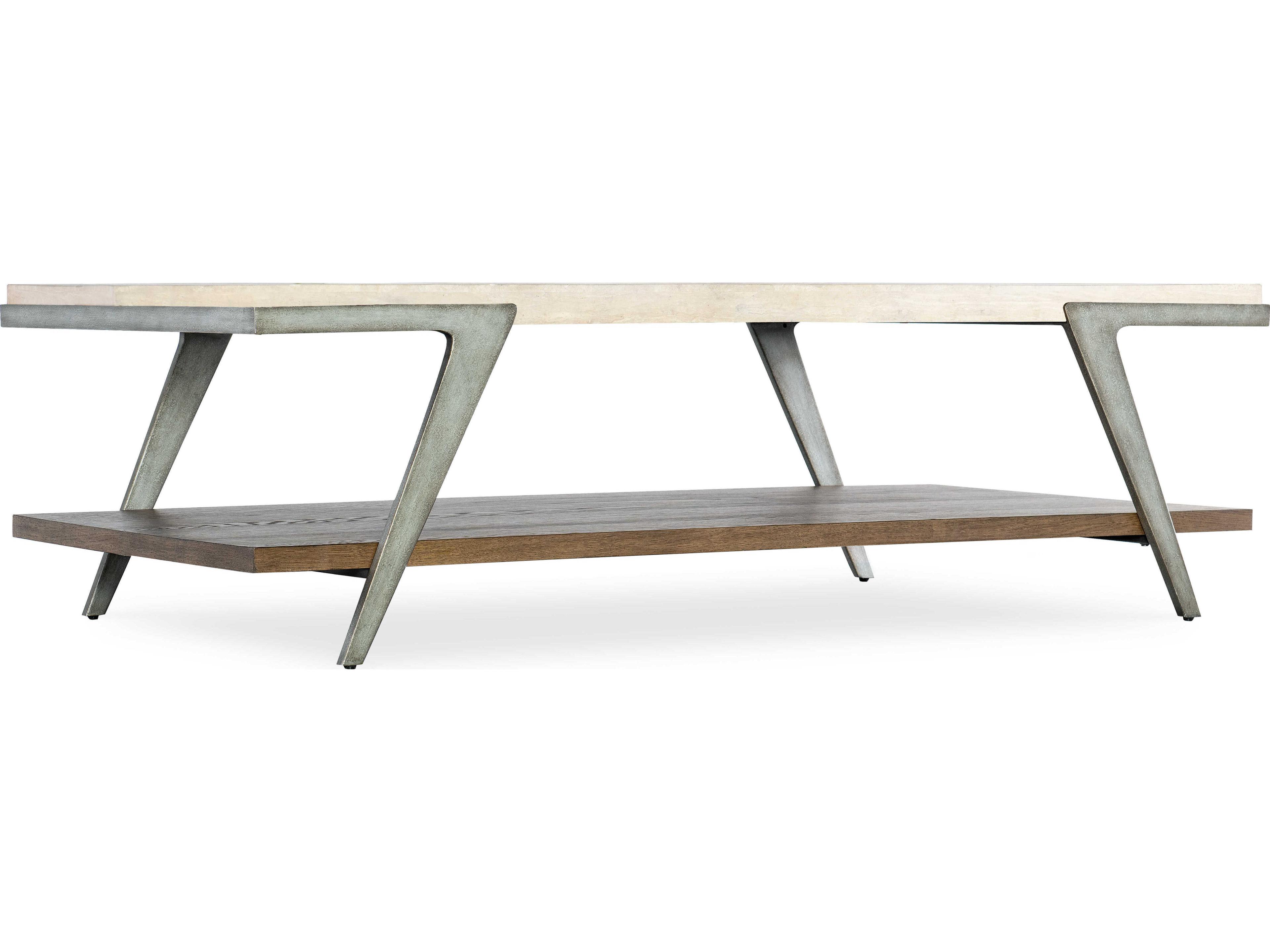 Hooker Furniture Commerce and Market Boomerang Rectangular Cream Travertine Marble Natural Gray Cocktail Table