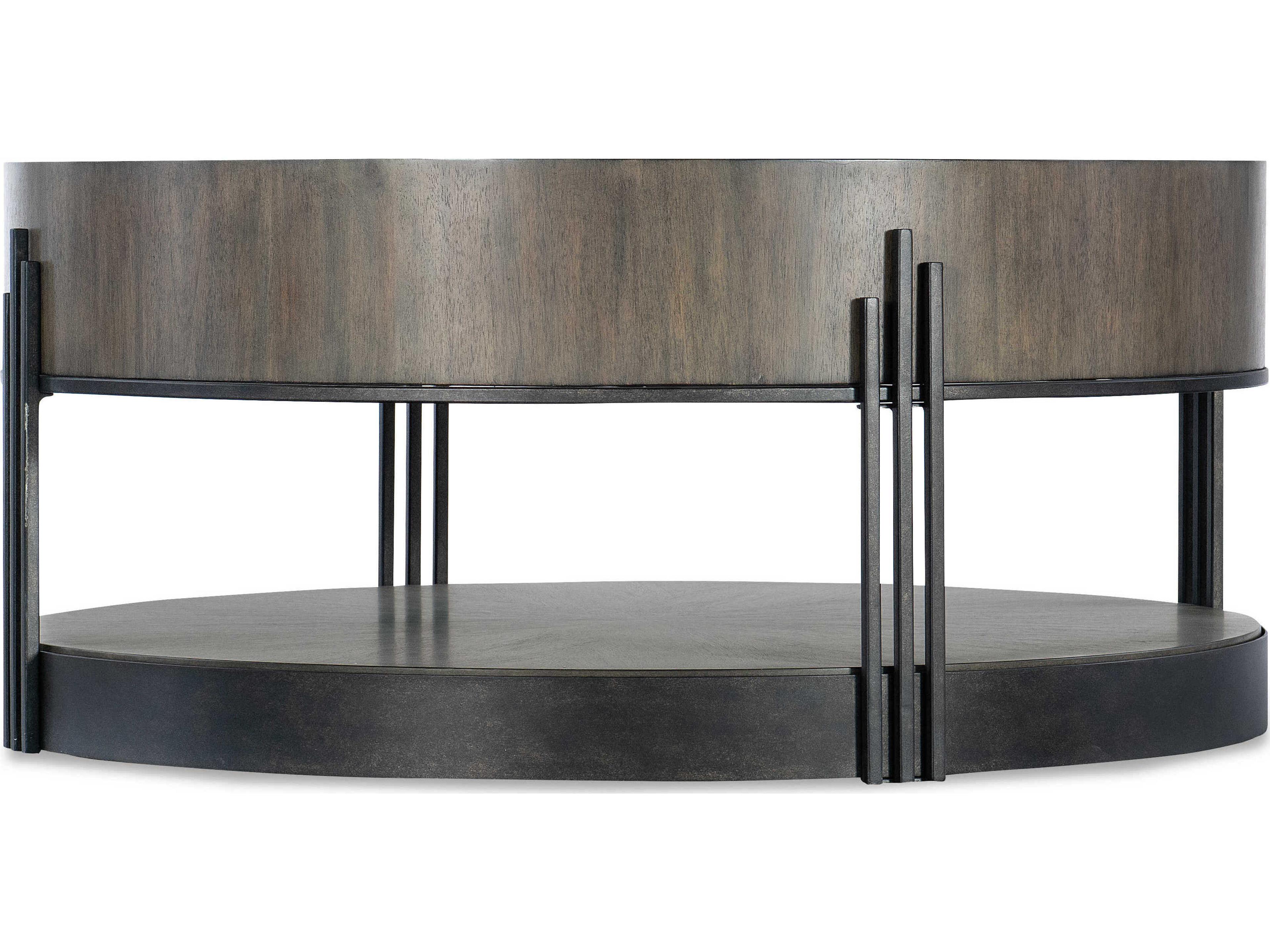 Luxecor Commerce and Market Skyline Round Wood Dark Brown Bronze Cocktail Table