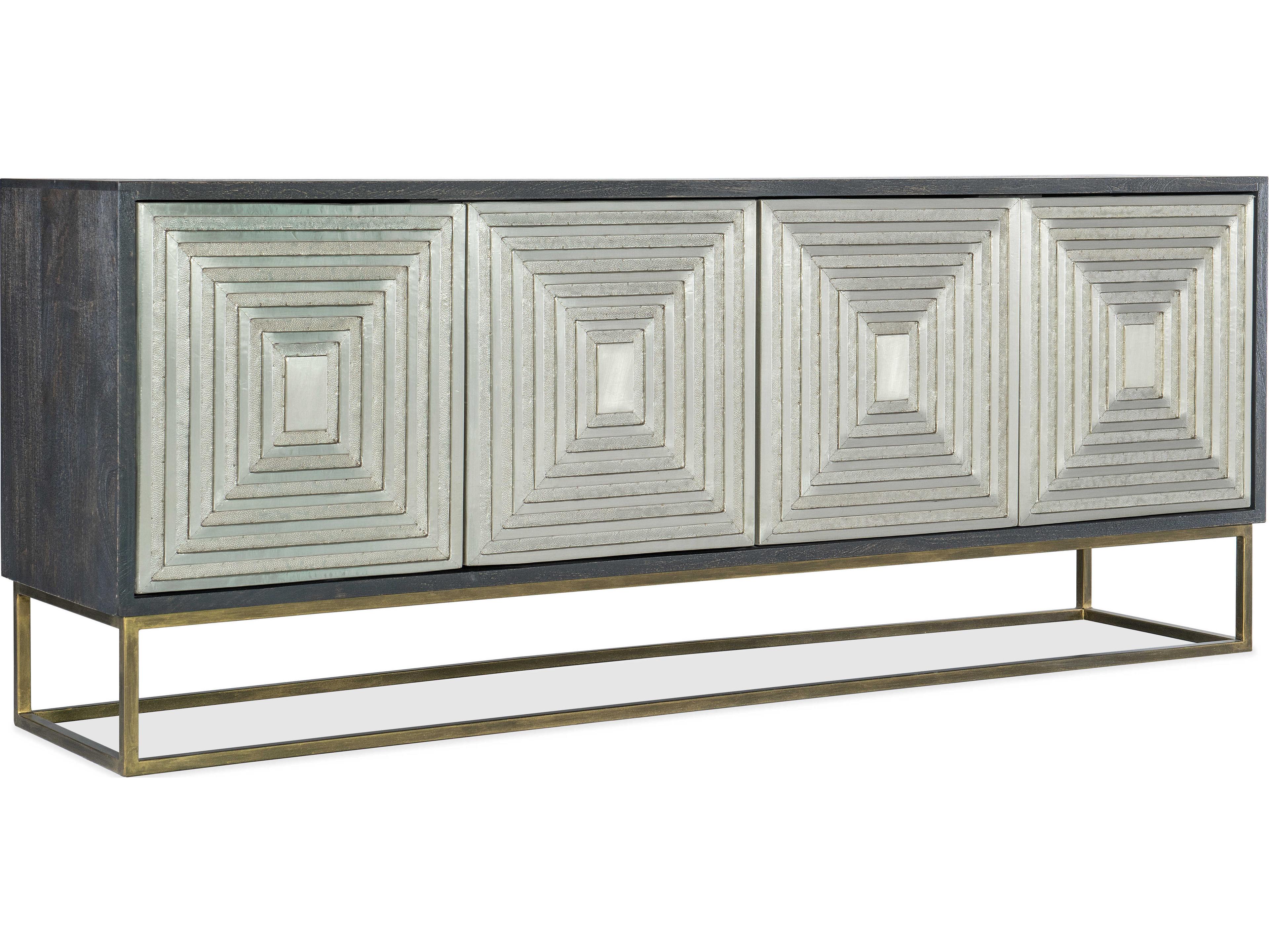 Hooker Furniture Commerce and Market Dimensions 80" Mango Wood Black Silver Credenza Sideboard