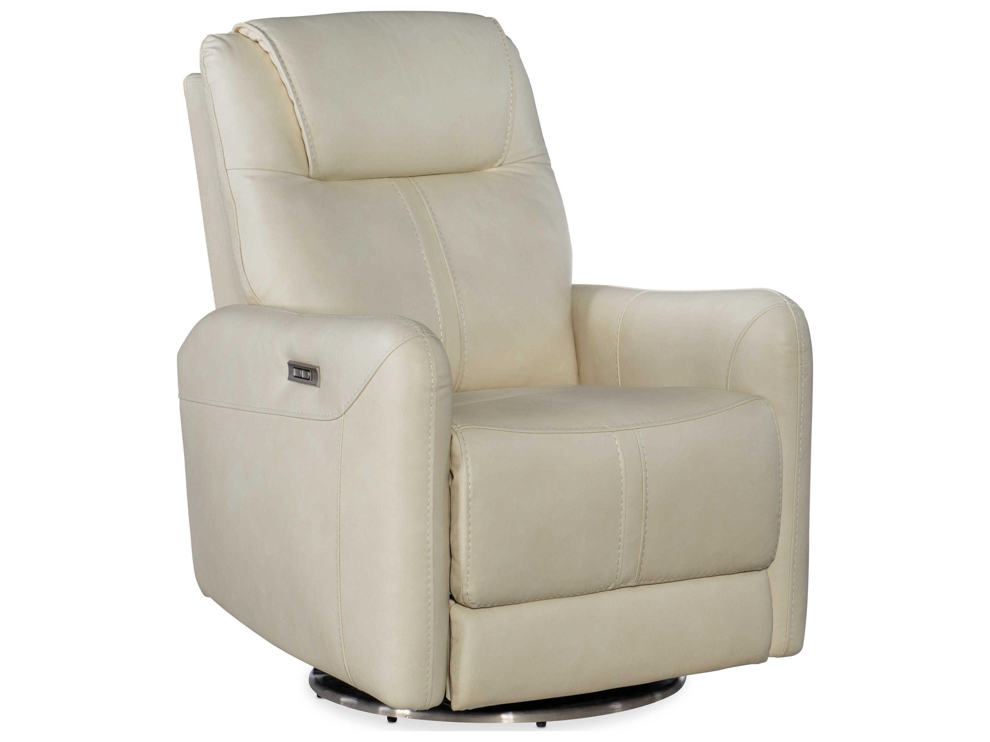 Hooker Furniture Steffen Swivel Power Aline Snow White Leather Recliner with Headrest