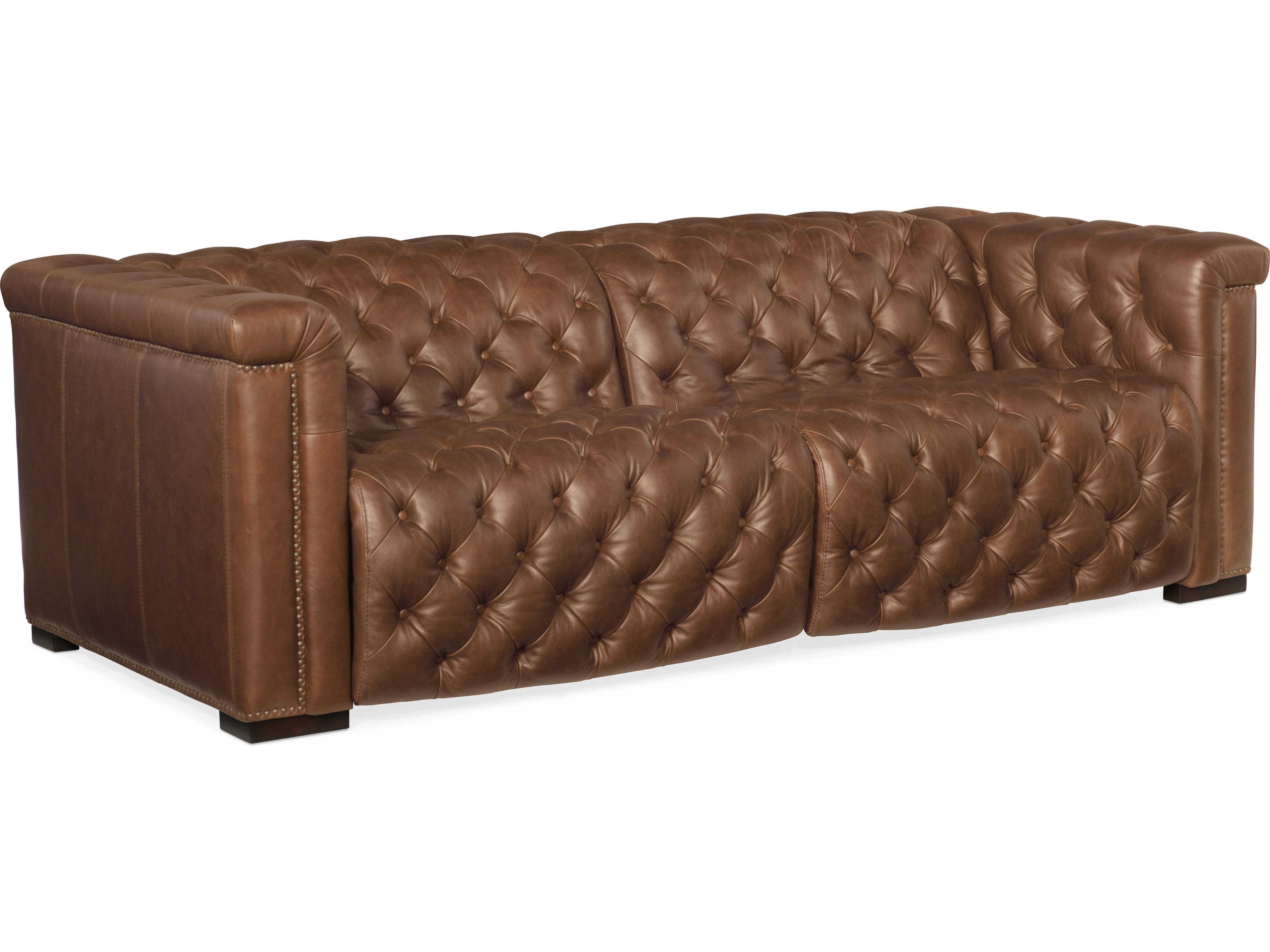 Hooker Furniture Ms Dark Wood Brown Leather Sofa
