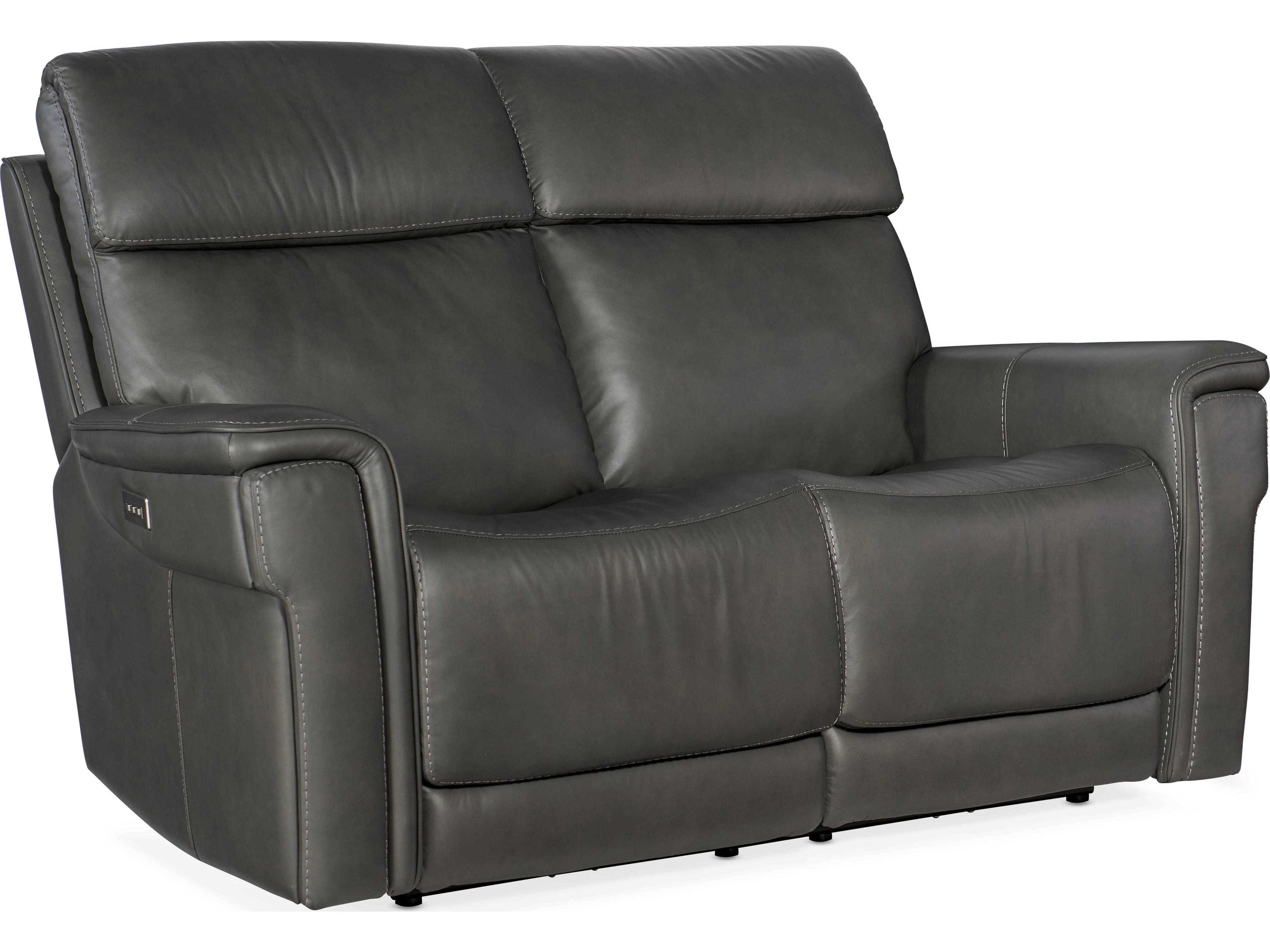 Hooker Furniture Lyra Zero Gravity Power Sahara Dorian Gray Leather Loveseat with Headrest