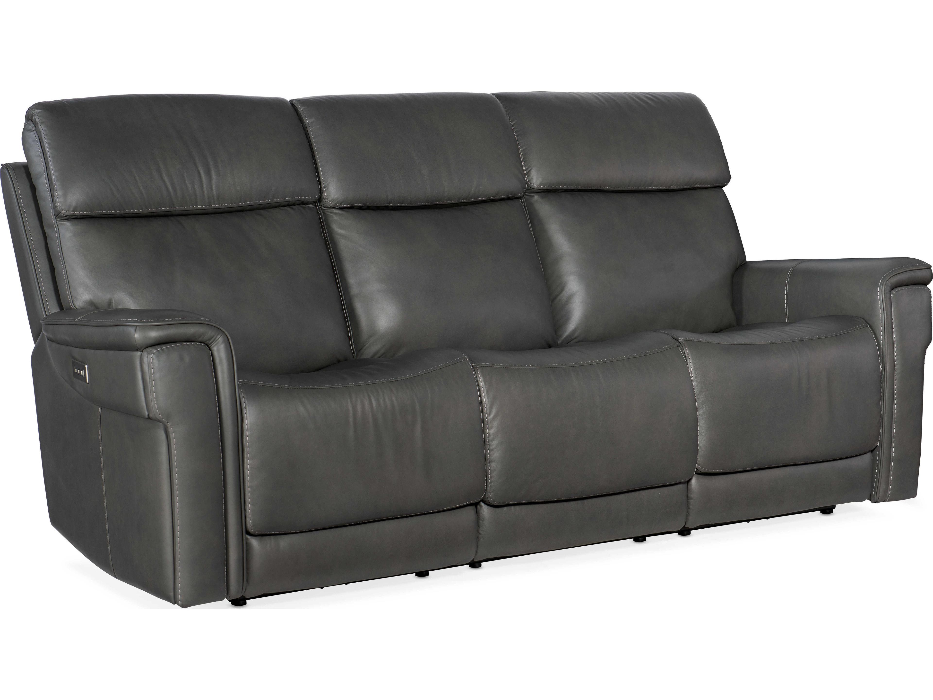 Hooker Furniture Lyra Zero Gravity Power Sahara Dorian Gray Leather Sofa with Headrest