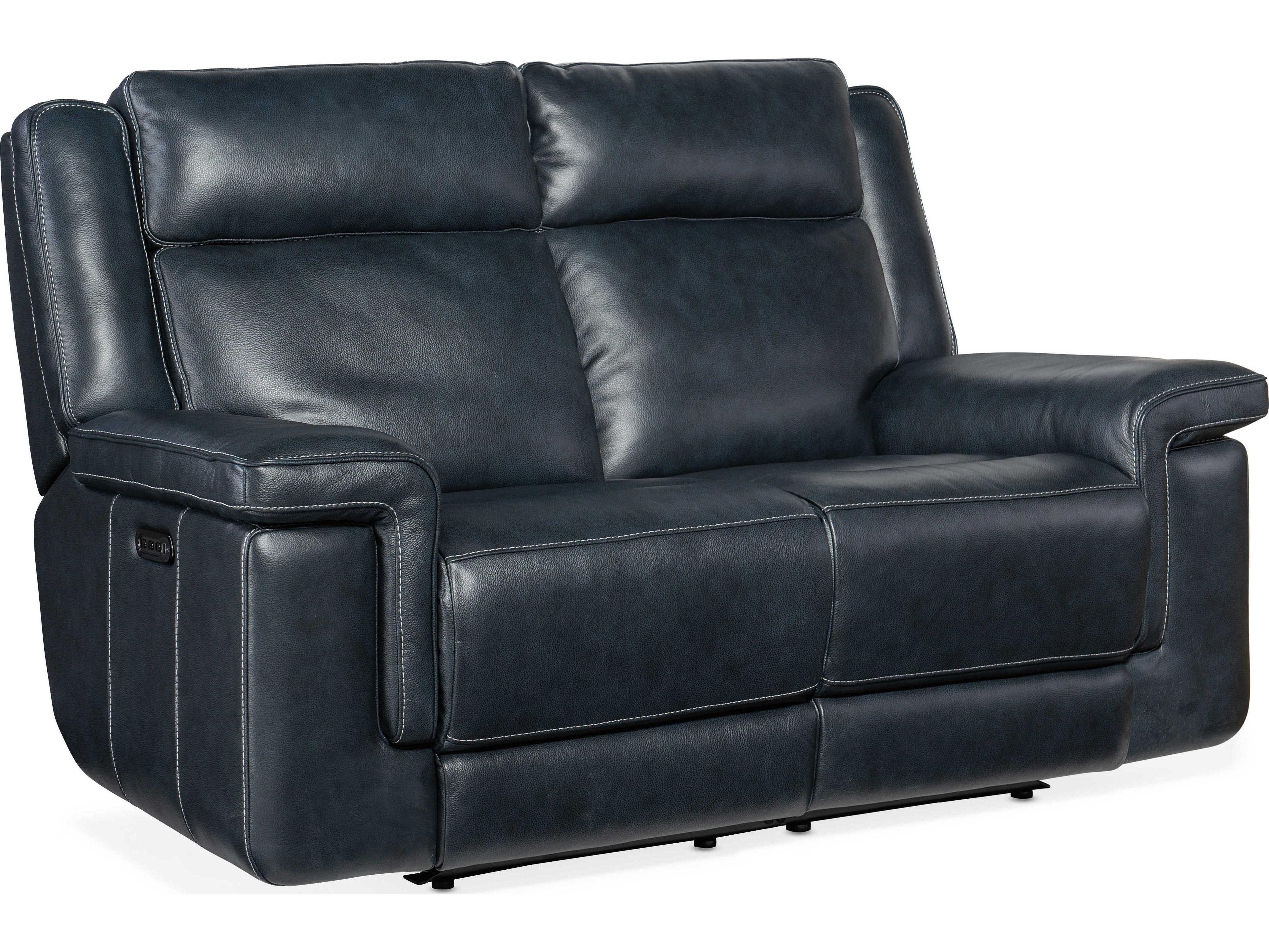 Hooker Furniture Montel Lay Flat Power Cosmos Cobalt Black Leather Loveseat with Headrest & Lumbar