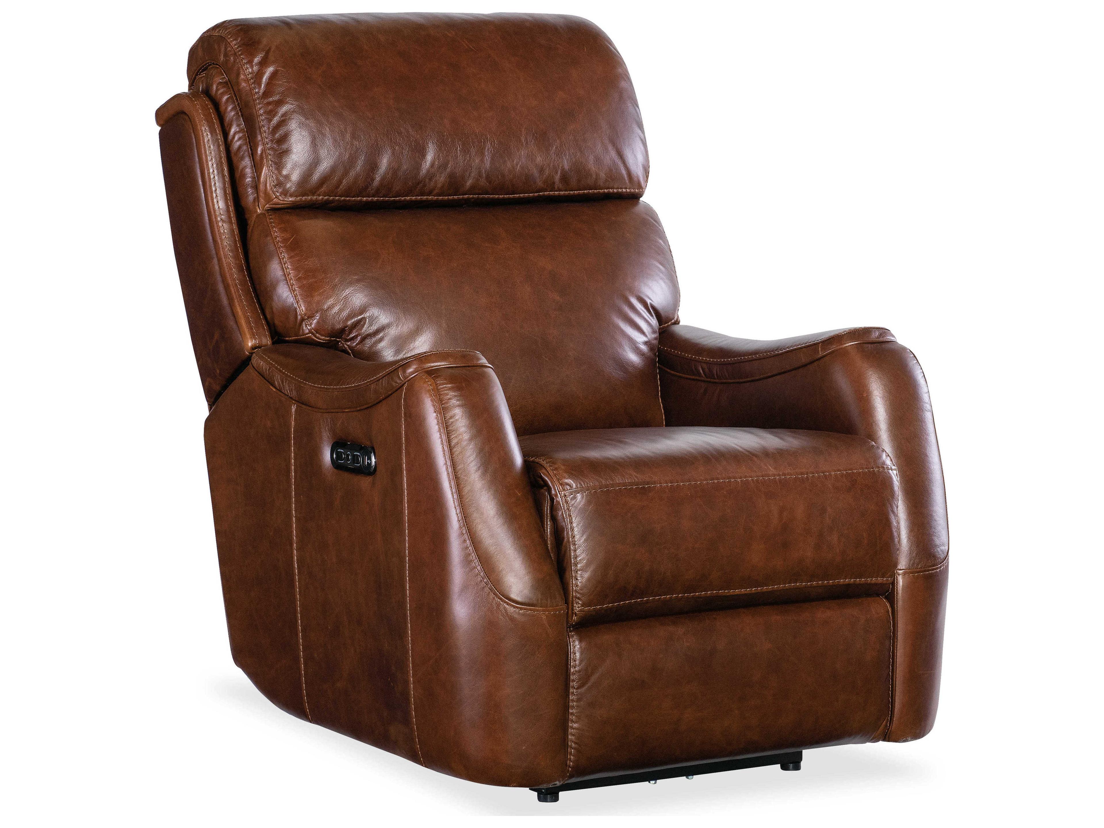 Hooker Furniture Harlan Carrington Walnut Brown Leather Zero Gravity Power Recliner with Power Headrest