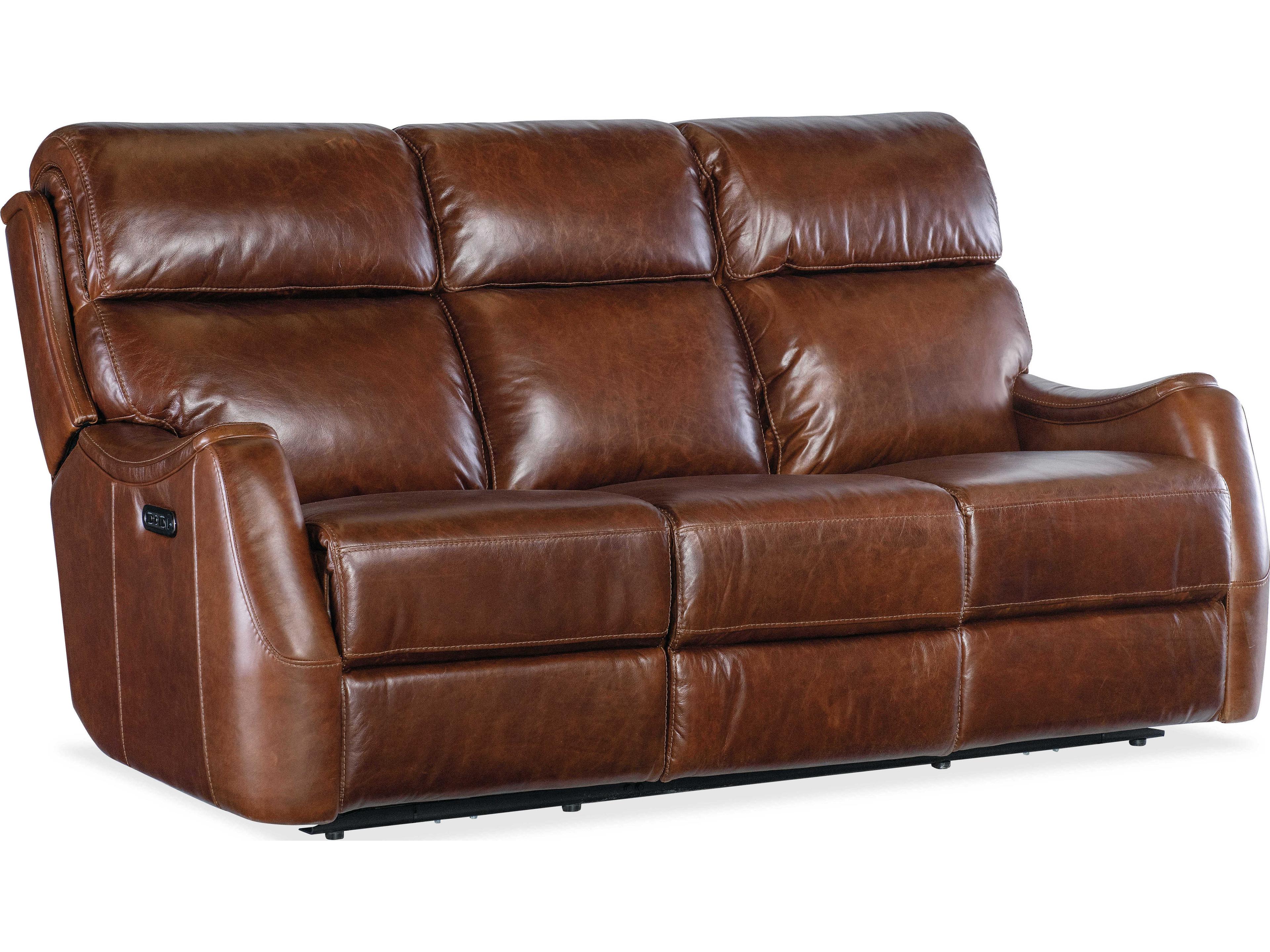 Hooker Furniture Harlan Carrington Walnut Brown Leather Zero Gravity Power Sofa with Power Headrest