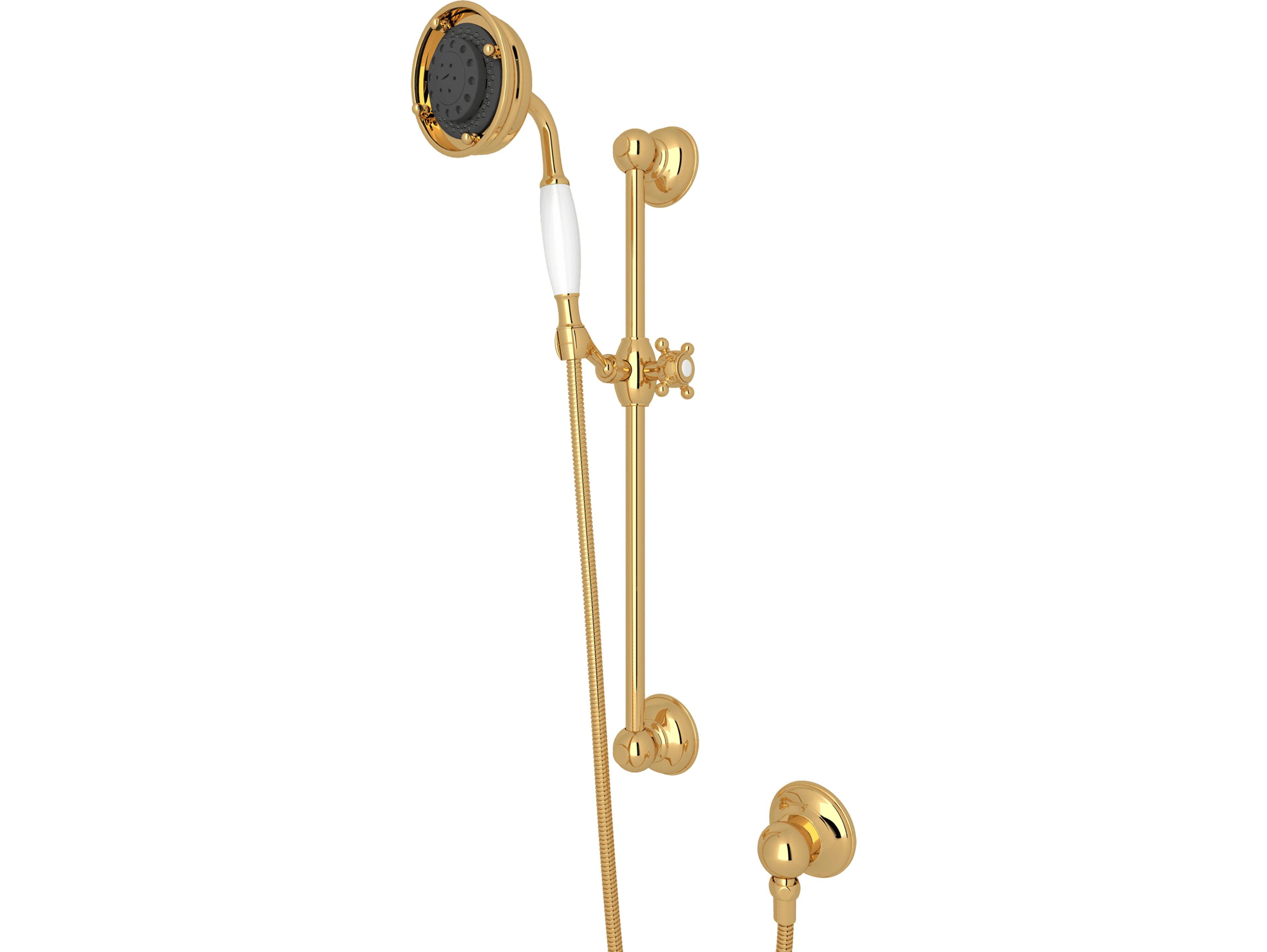 Rohl Handshower Set In Italian Brass With The Handshower, Hose And Wall Outlet