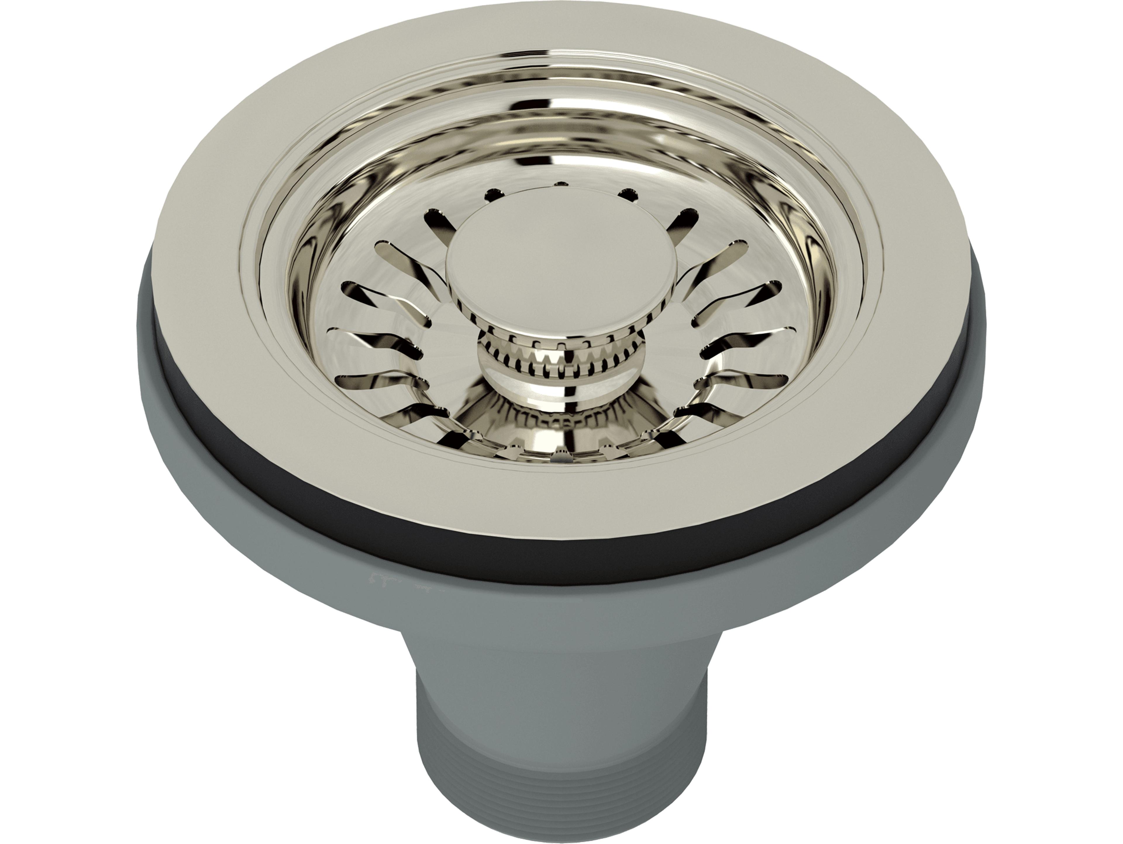 Rohl Basket Strainer Without Remote Pop-Up Pull Knob In Polished Nickel Manual Operation