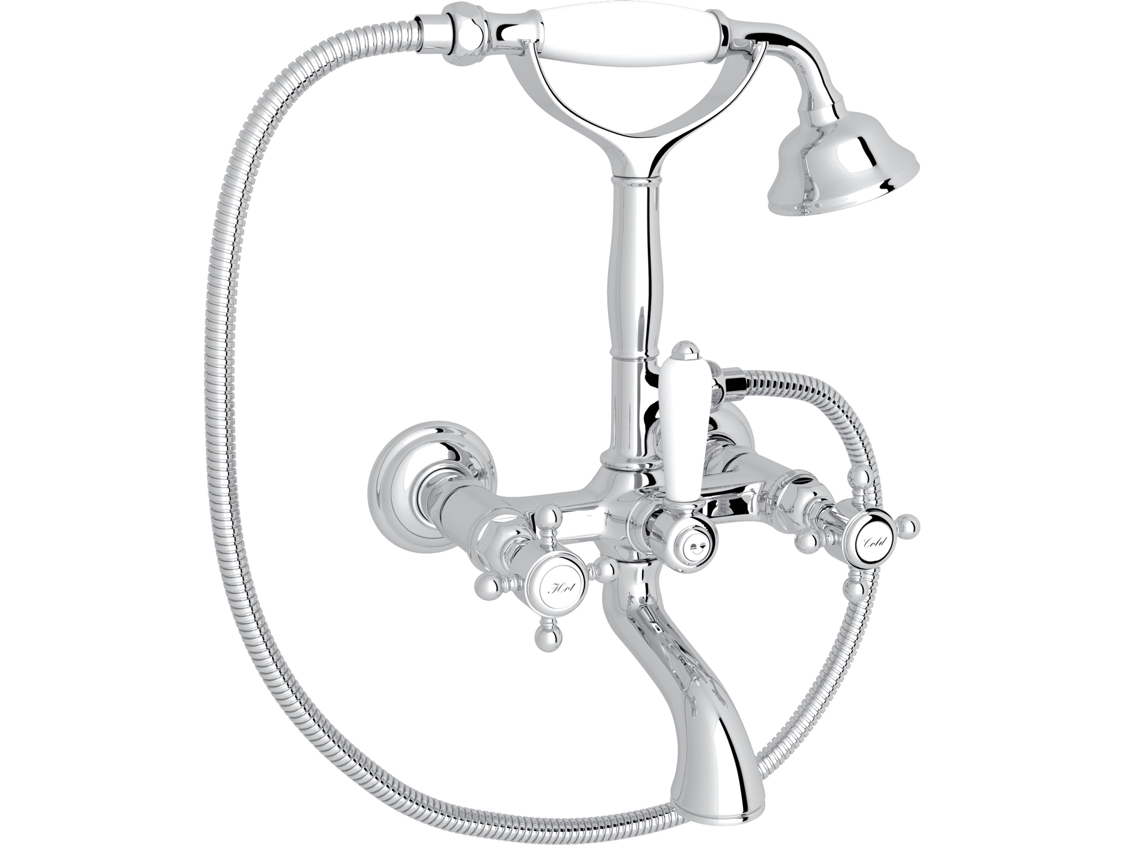 Rohl Italian Bath Exposed Wall Mounted Tub Shower Mixer In Polished Chrome With Porcelain Insert Handshower