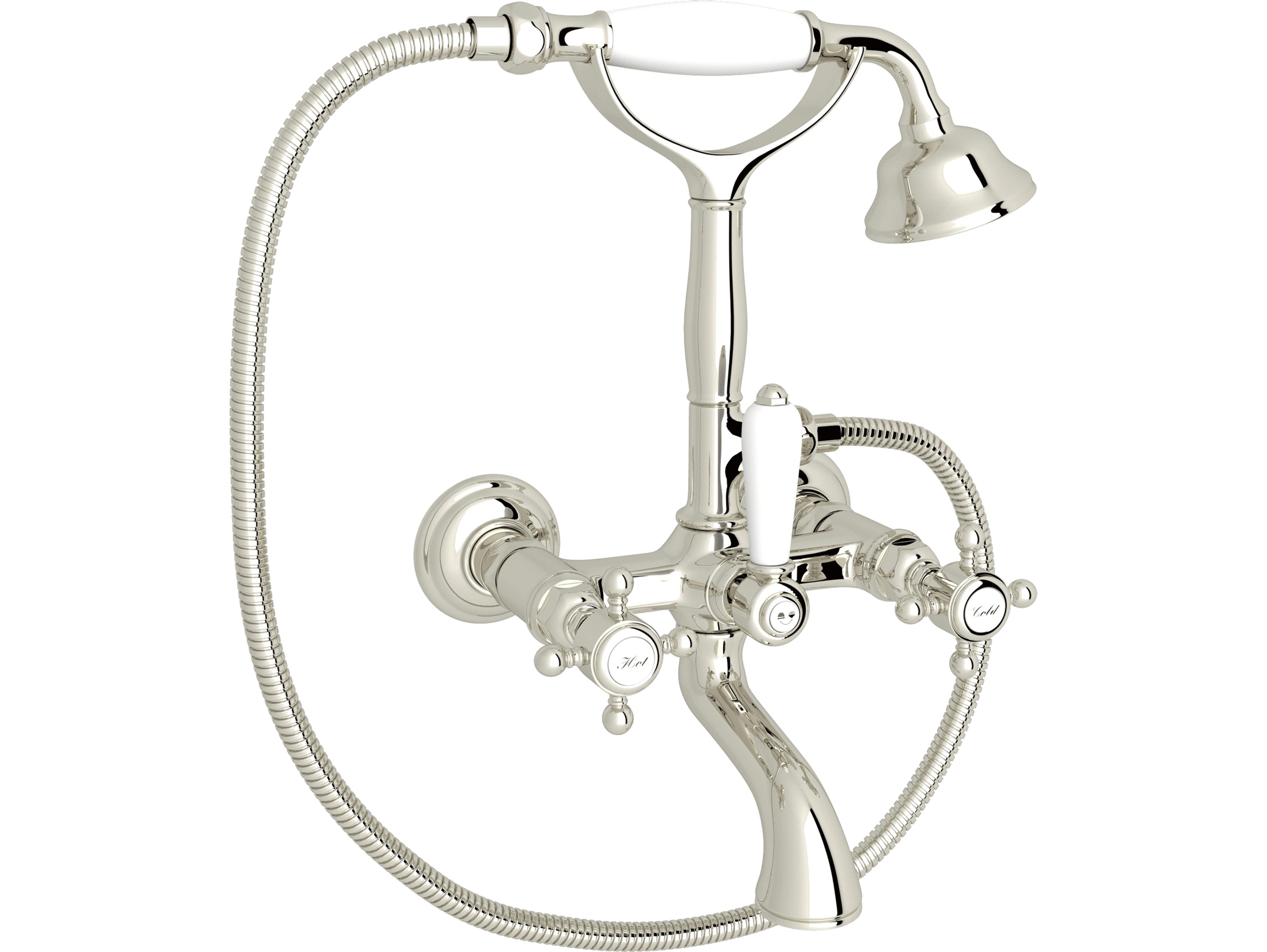 Rohl Italian Bath Exposed Wall Mounted Tub Shower Mixer In Polished Nickel With Porcelain Insert Handshower 