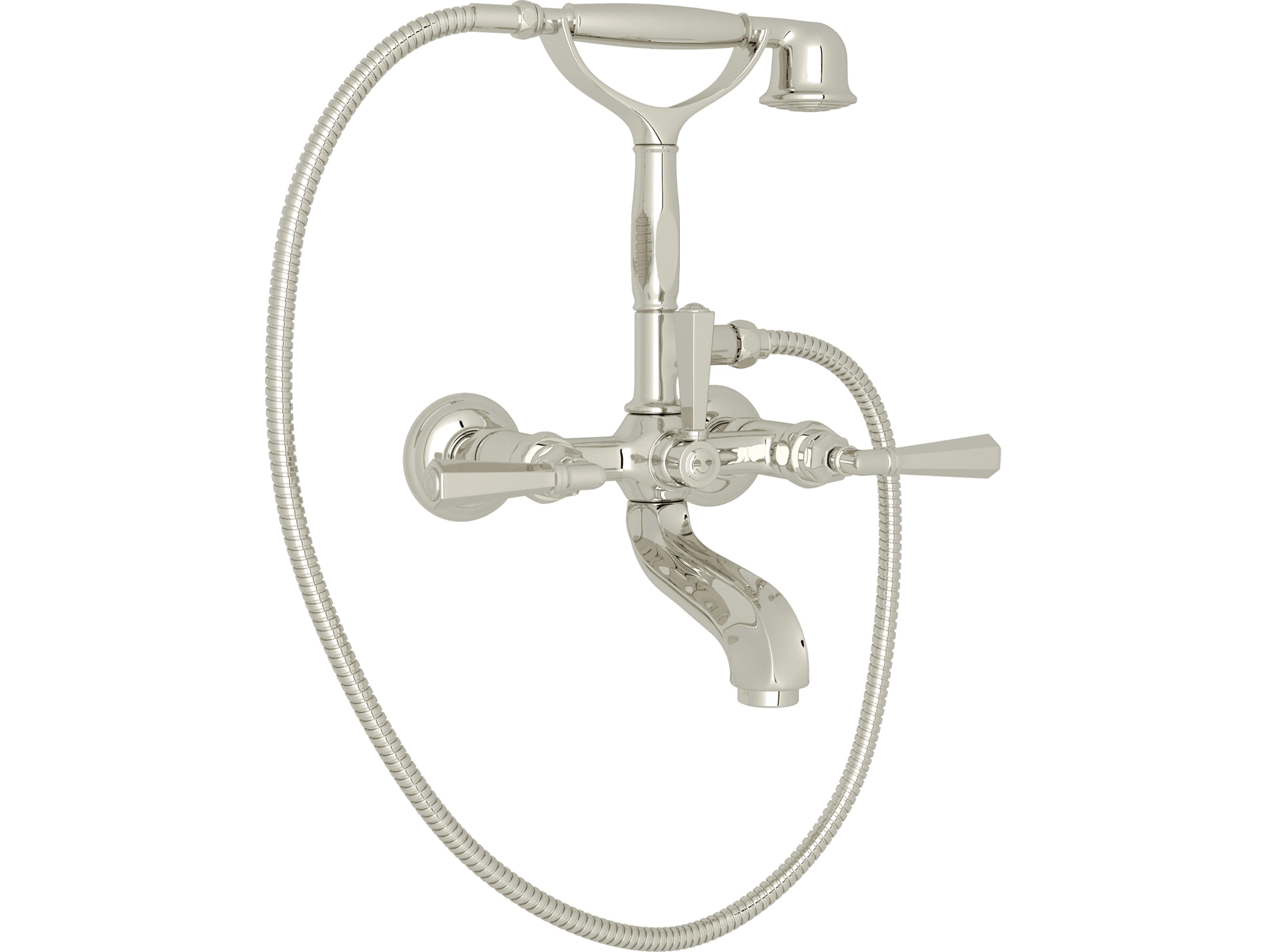 Rohl Palladian Wall Mounted Tub Shower Mixer In Polished Nickel With Handshower