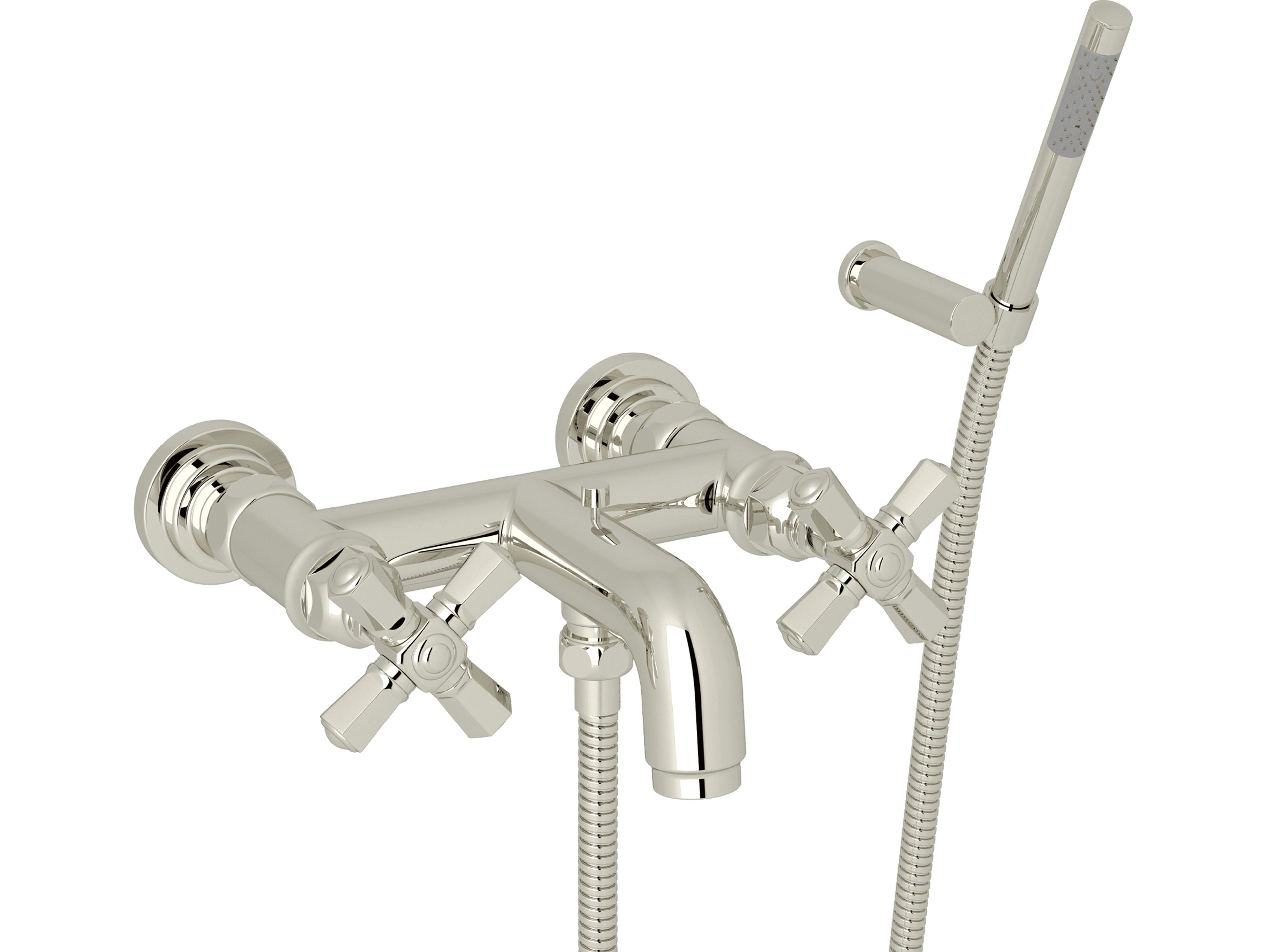 Rohl San Giovanni Tub Shower Mixer In Polished Nickel With Single Function Abs Handshower Wall Mounted Handshower Holder