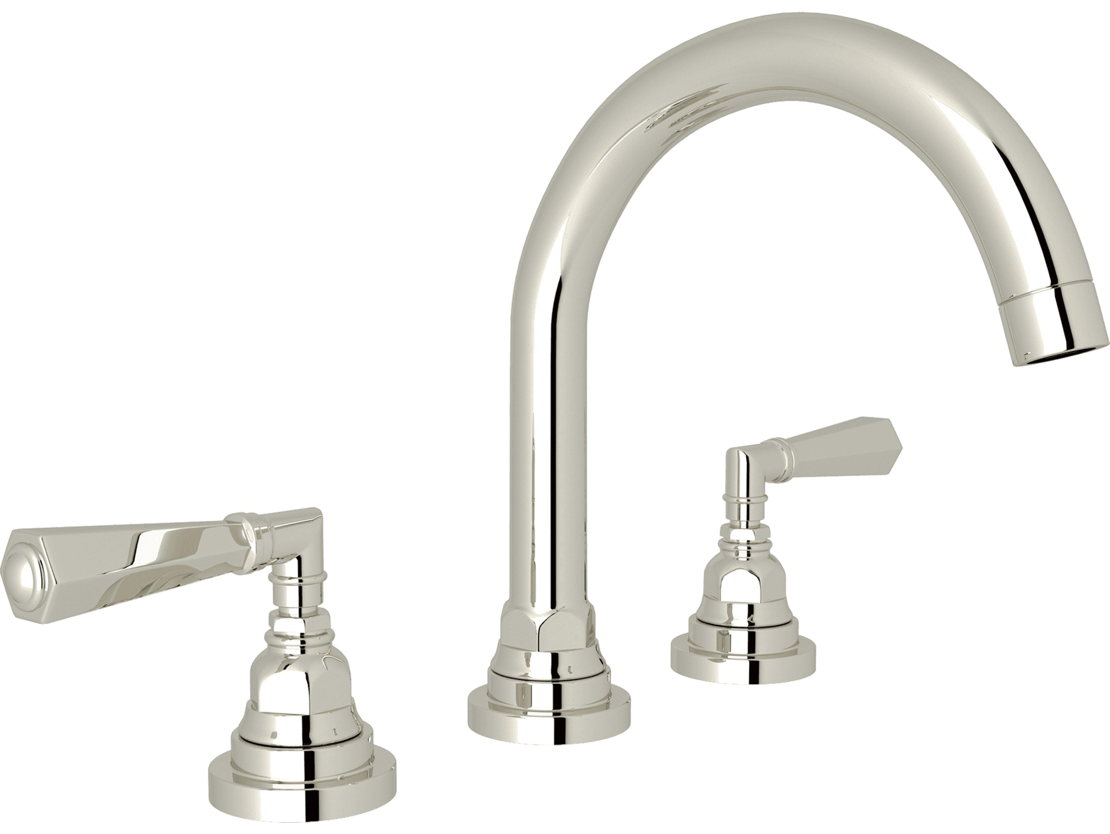 Rohl San Giovanni Deck Mounted Three Hole Widespread Lavatory Faucet In Polished Nickel 