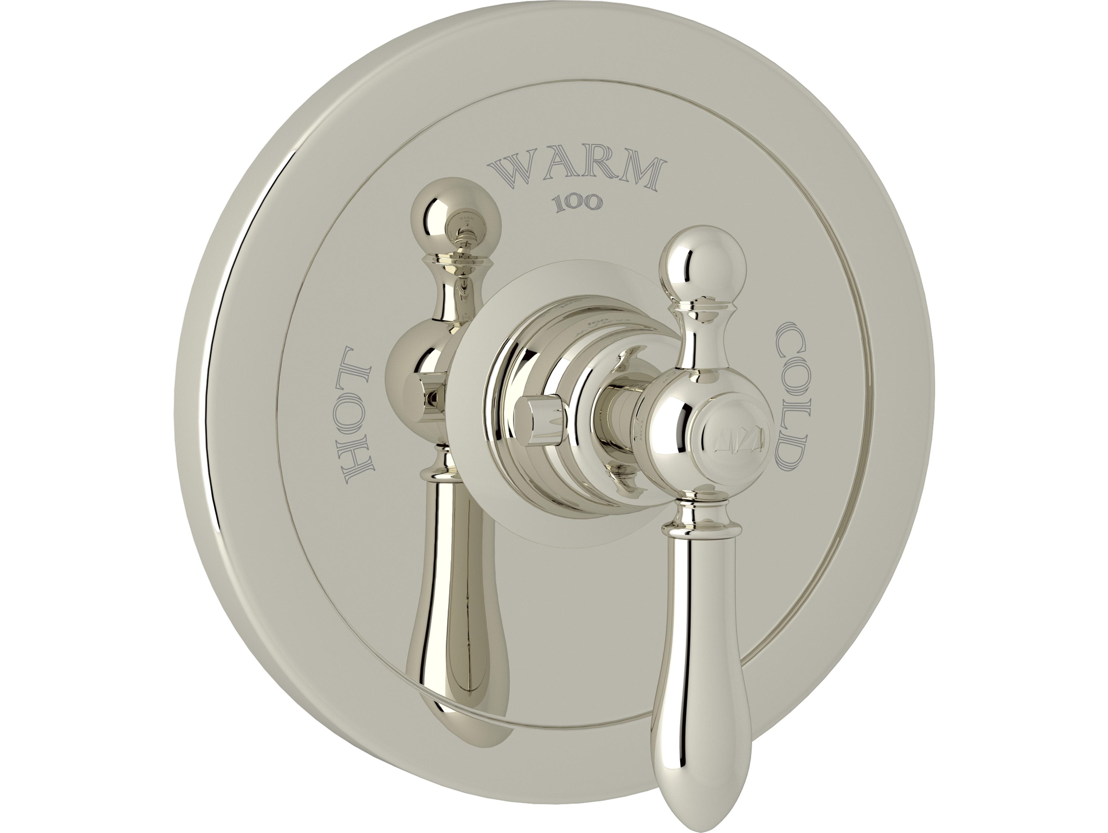 Rohl Arcana Trim Set In Polished Nickel With Lever Handle And No Rough Body To Concealed Thermostatic Mixer Valve