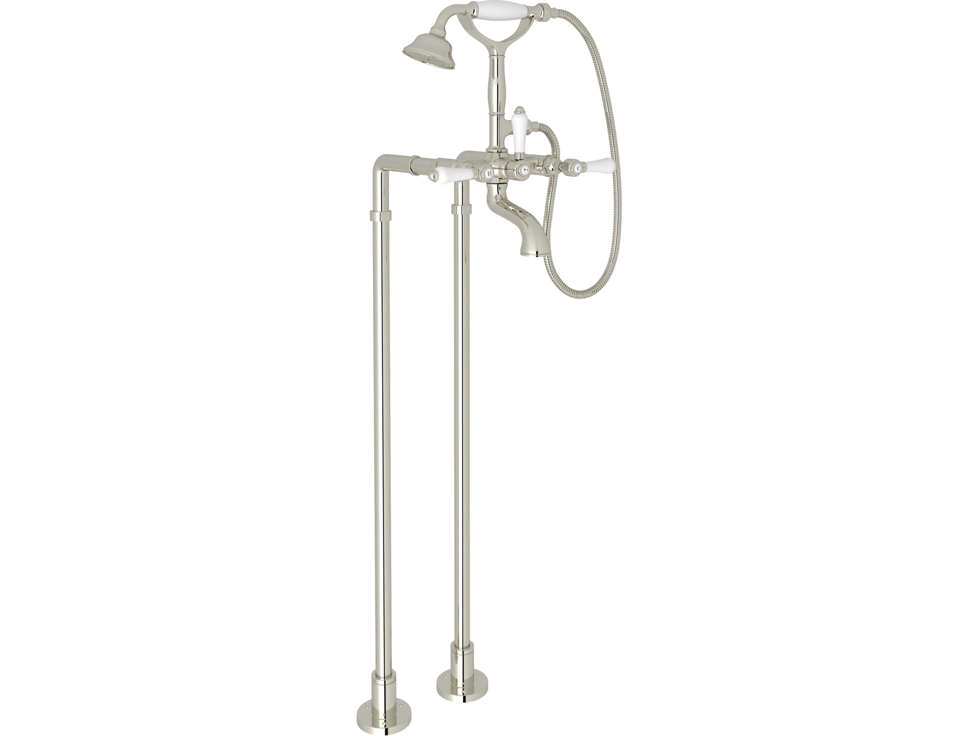 Rohl Acqui Kit Floor Mounted Exposed Tub Shower Mixer Package In Polished Nickel With Porcelain Insert Handshower