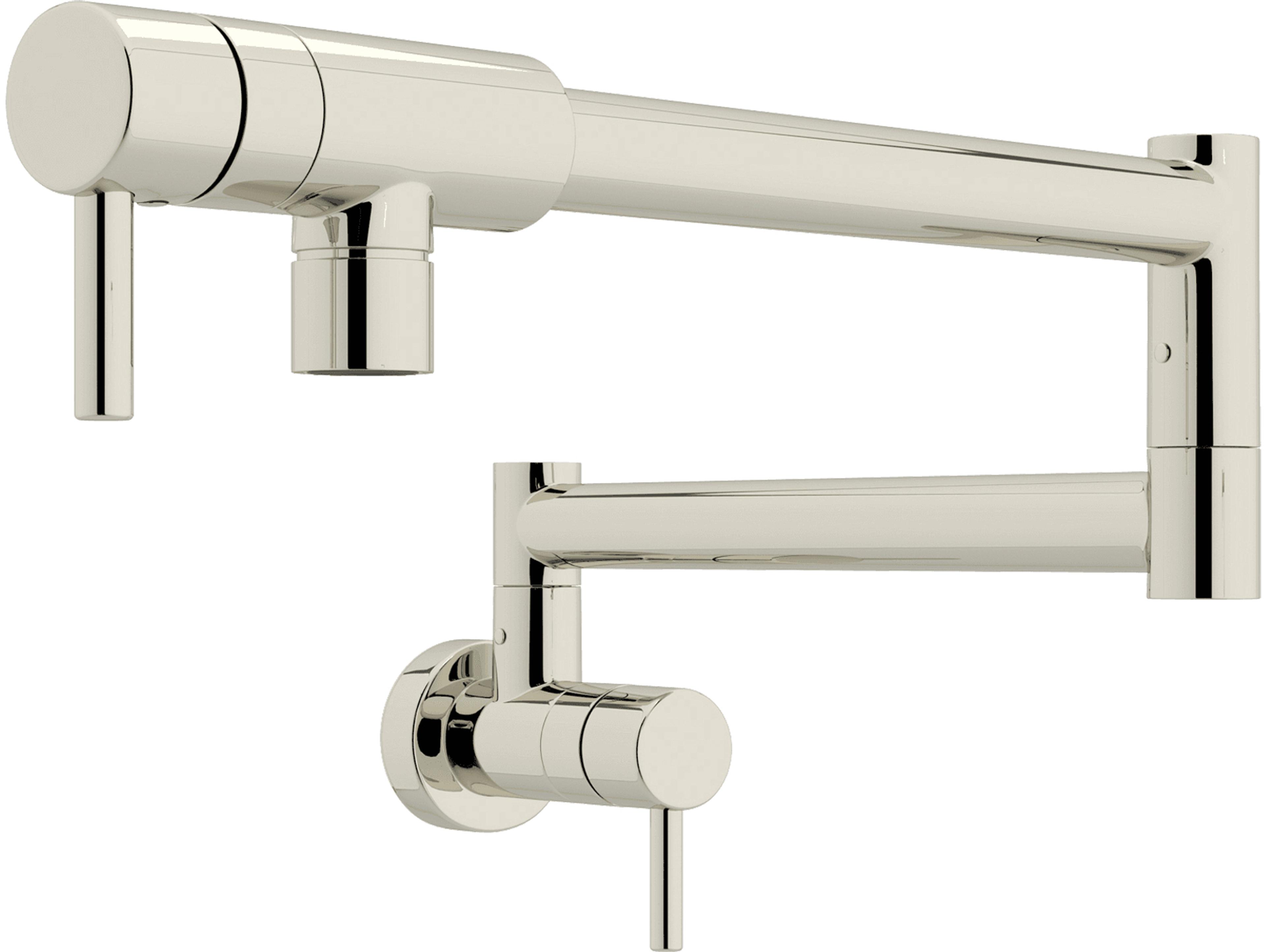 Rohl Lux Polished Nickel Pirellone Wall Mounted Swing Arm Fold Away Pot Filler With Dual Shut Offs 