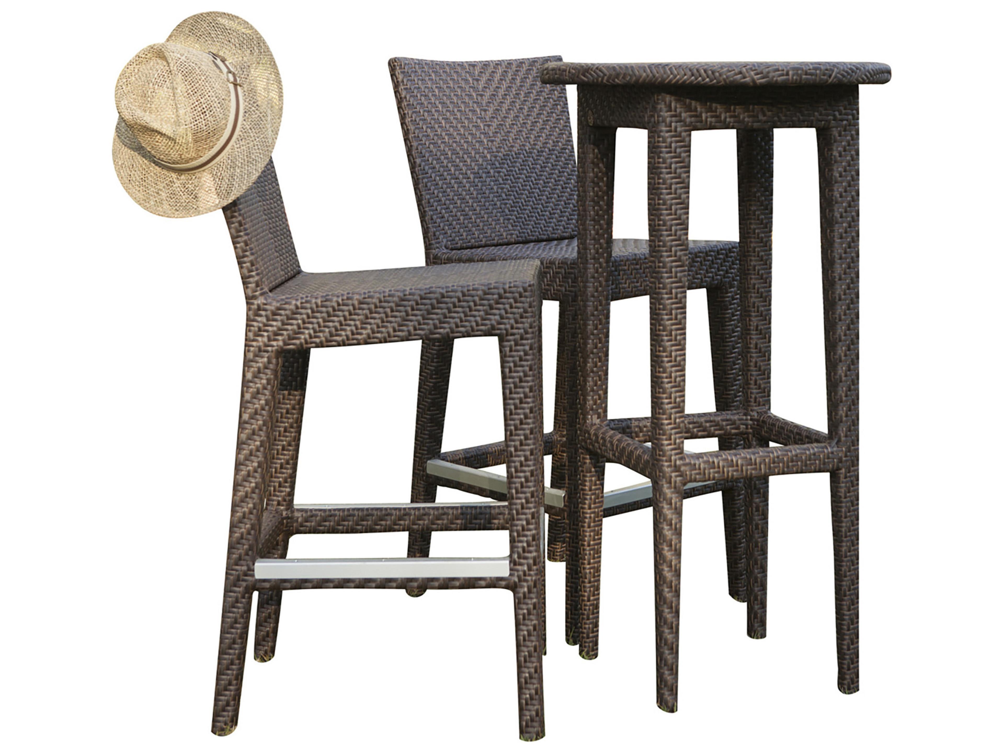 Hospitality Rattan Outdoor Soho Java Brown Wicker 3 Piece Bar Set with Cushions