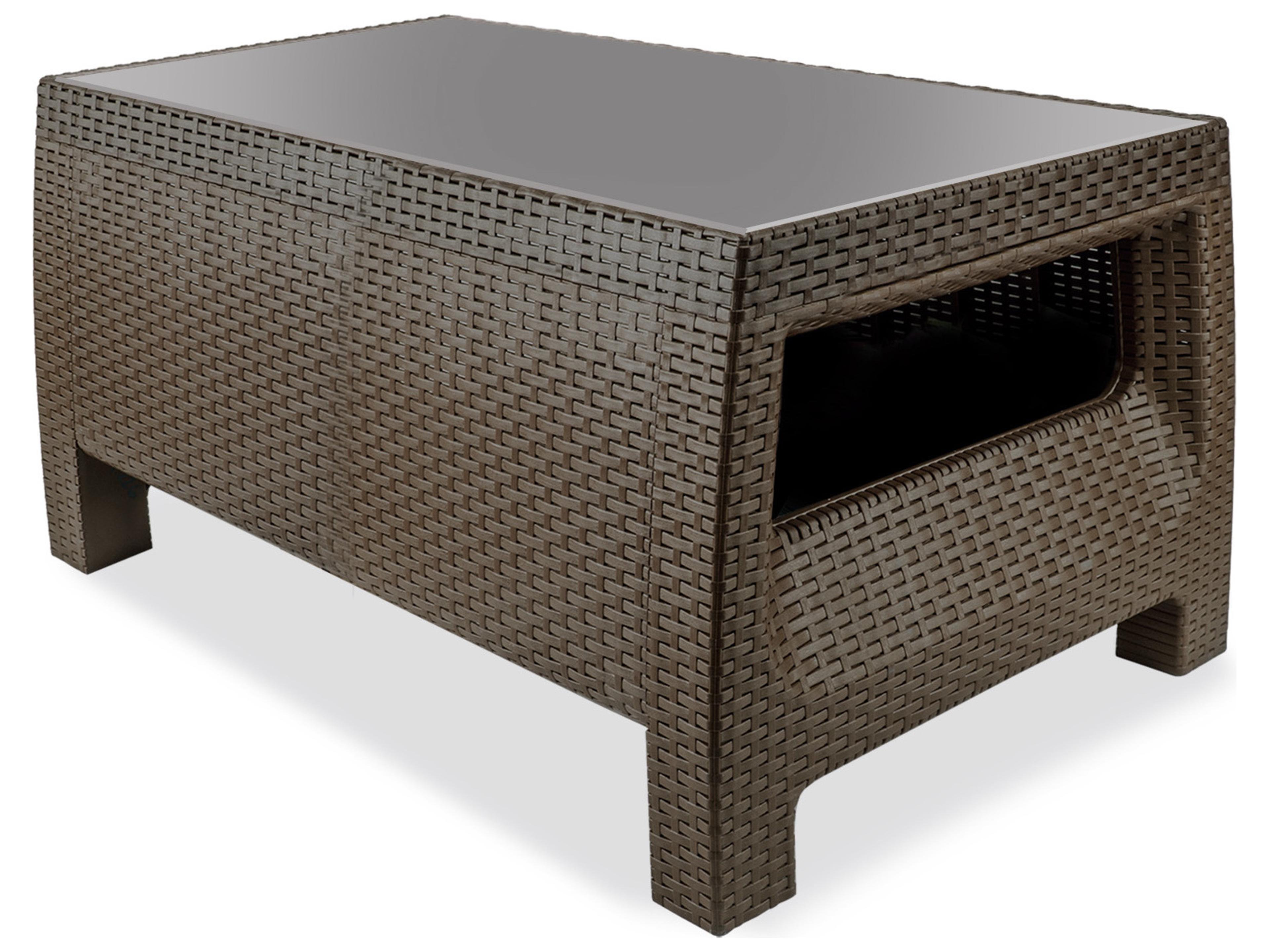 Hospitality Rattan Outdoor Plastique Chocolate Rectangular Glass Top Coffee Table