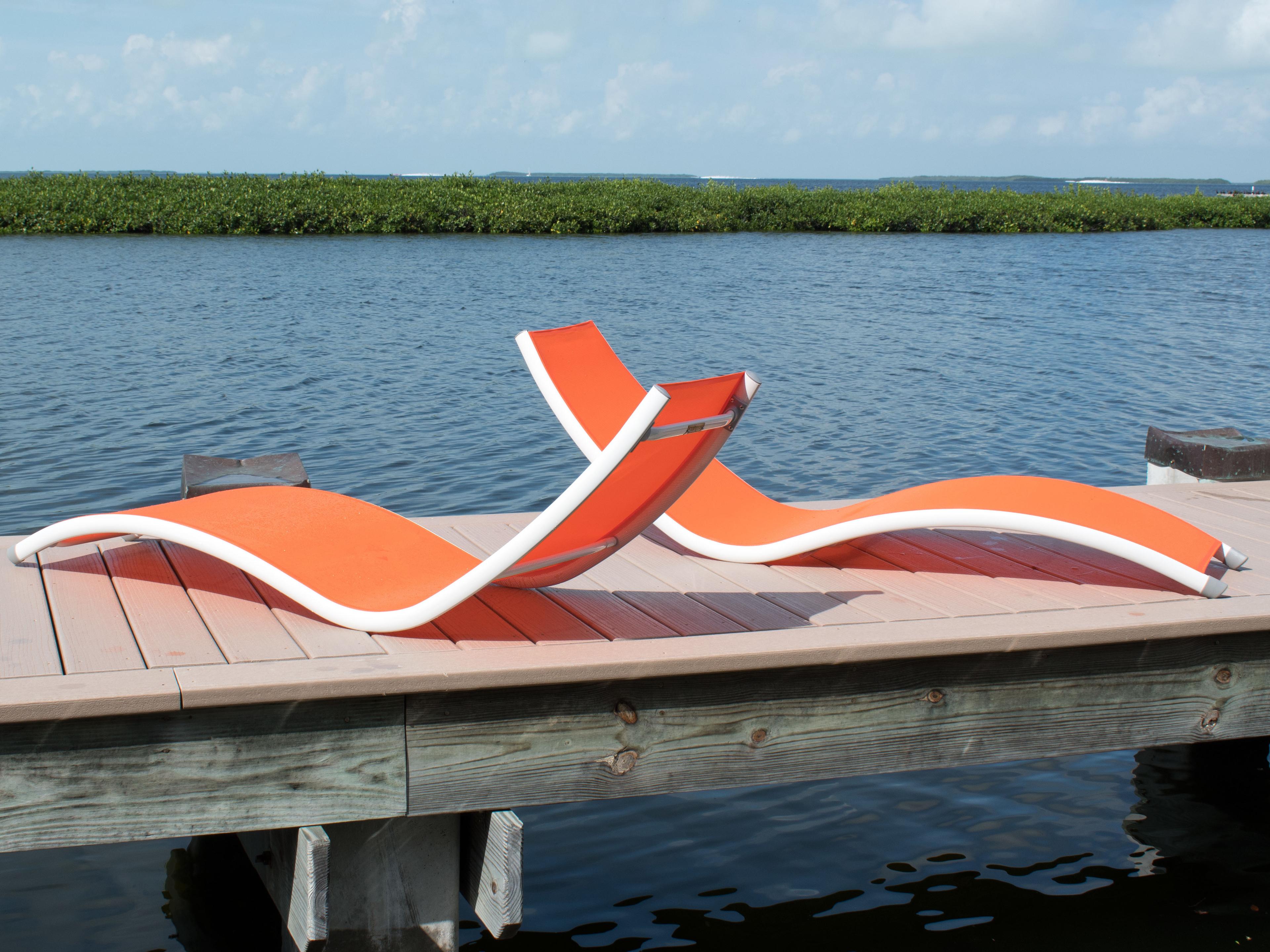 Helix Aluminum Sling White/Orange Chaise Lounge Set of 2