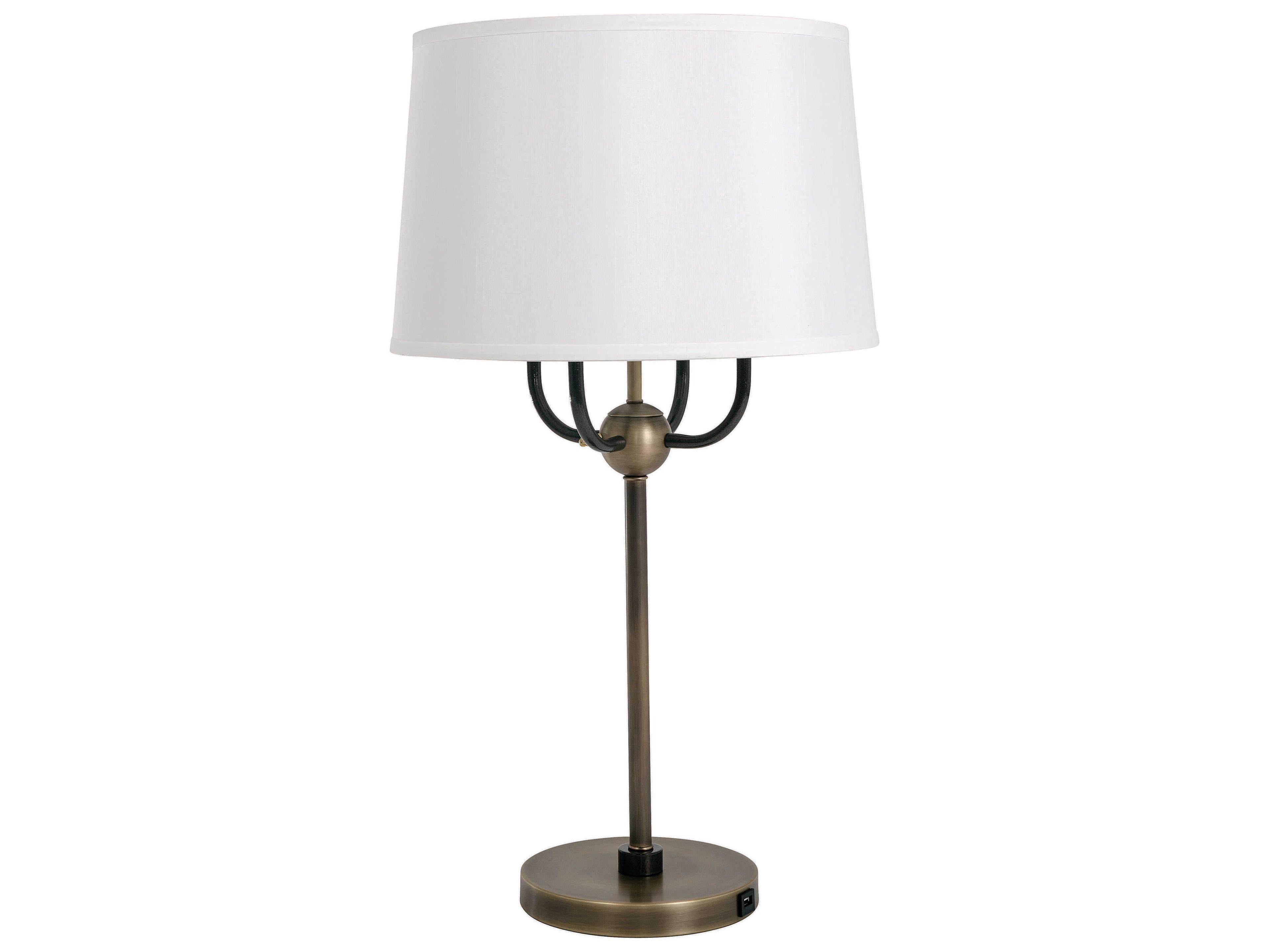 House of Troy Alpine Antique Brass Hammered Bronze White Buffet Lamp