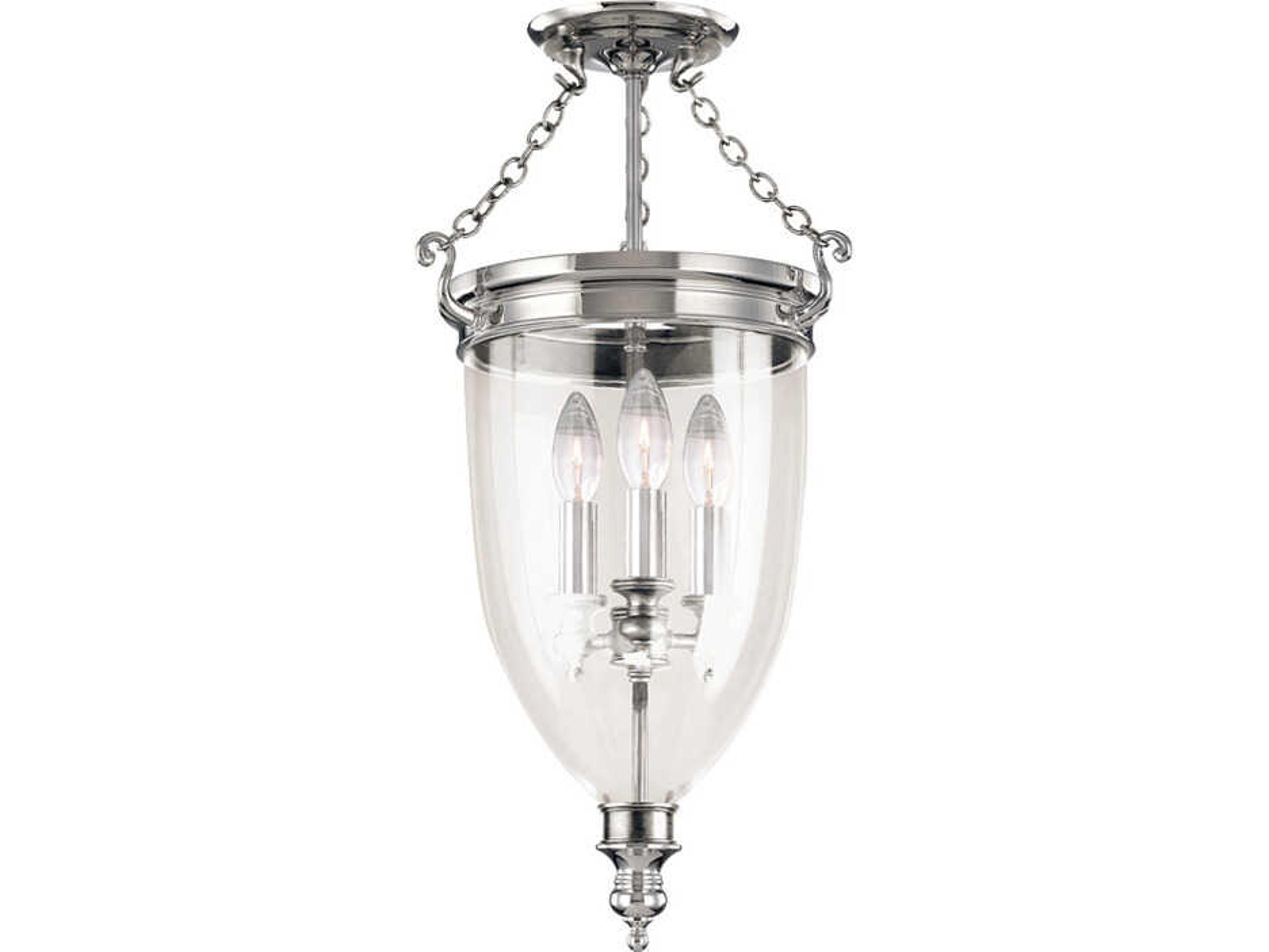 Hudson Valley Hanover 3-Light Polished Nickel Glass Traditional Bell Semi Flush Mount