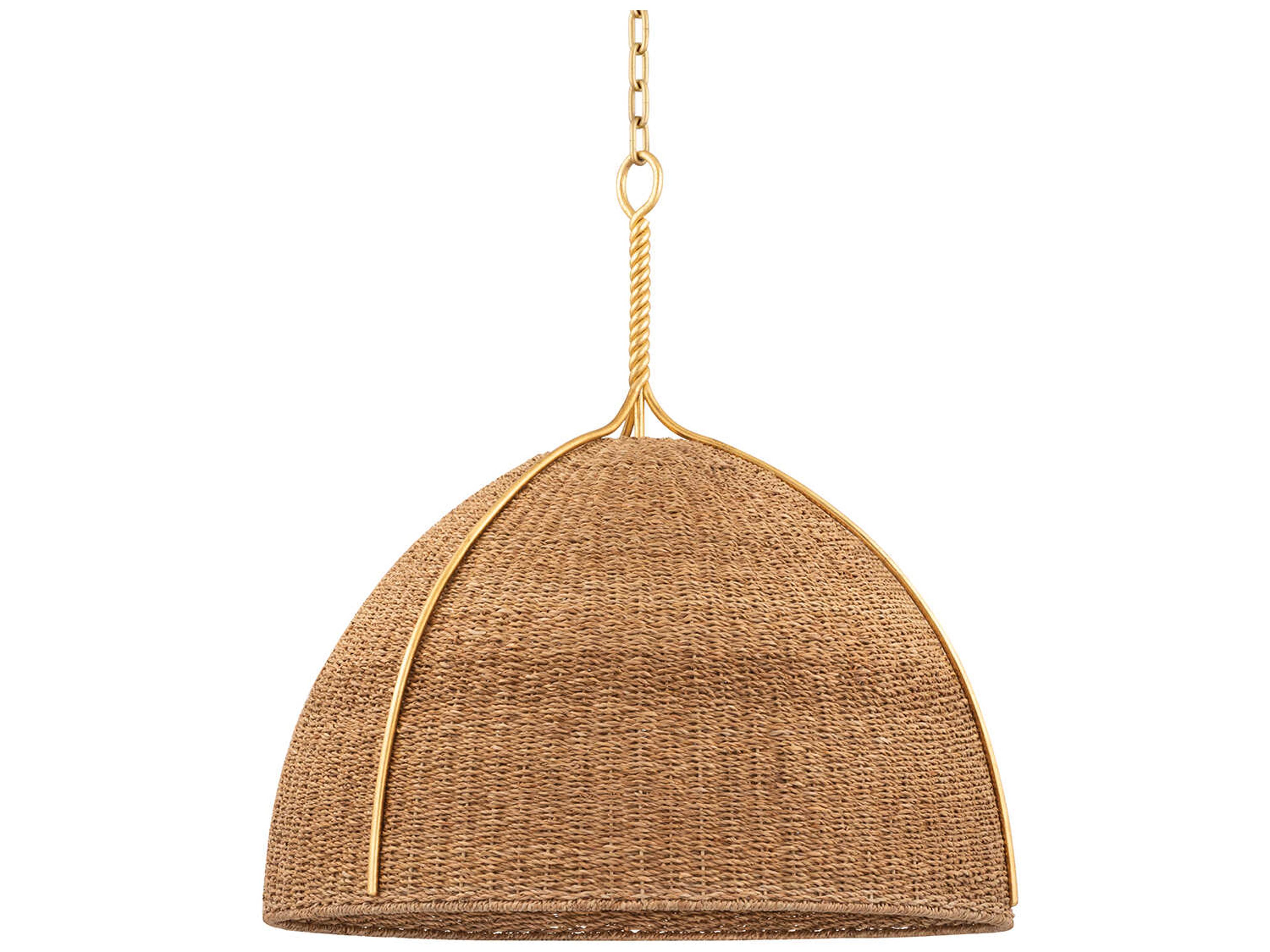 Hudson Valley Woodlawn 1-Light Vintage Gold Leaf Brown Dome Pendant