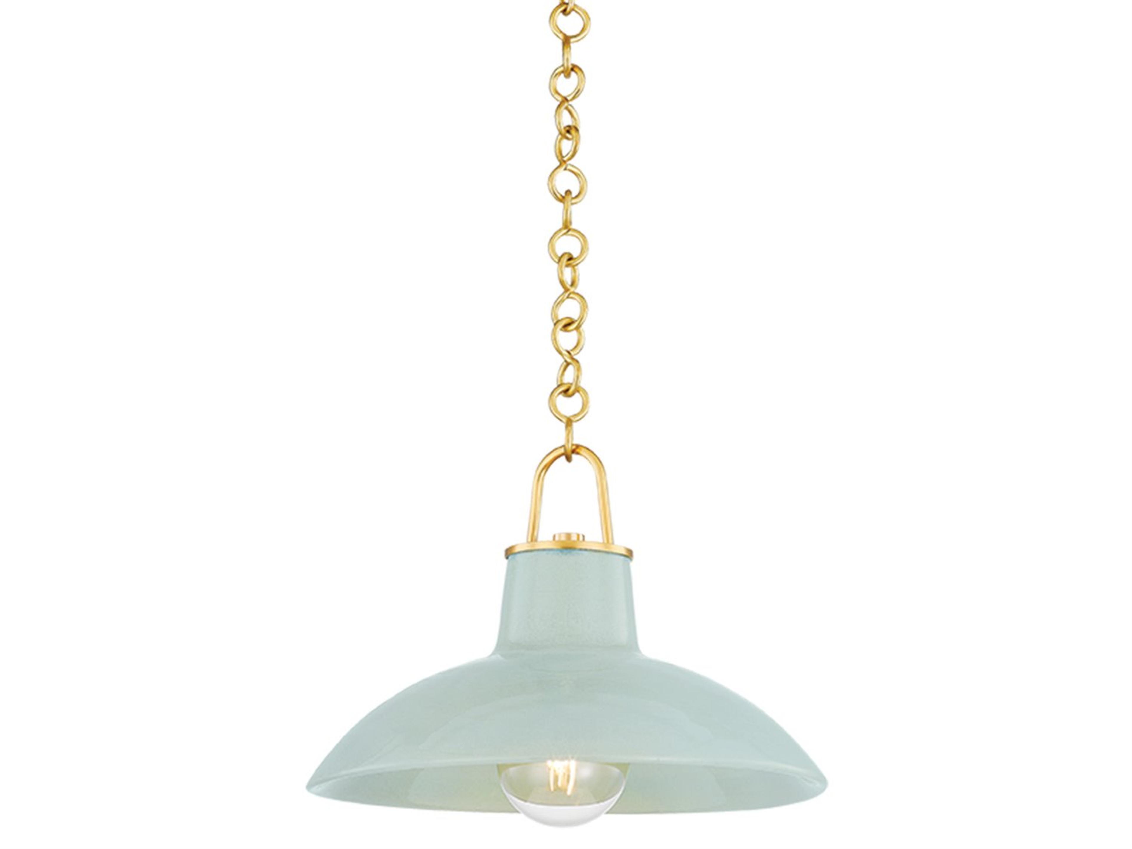 Hudson Valley Pottersville 1-Light Aged Brass Ceramic Moss Crackle Dome Mini Pendant