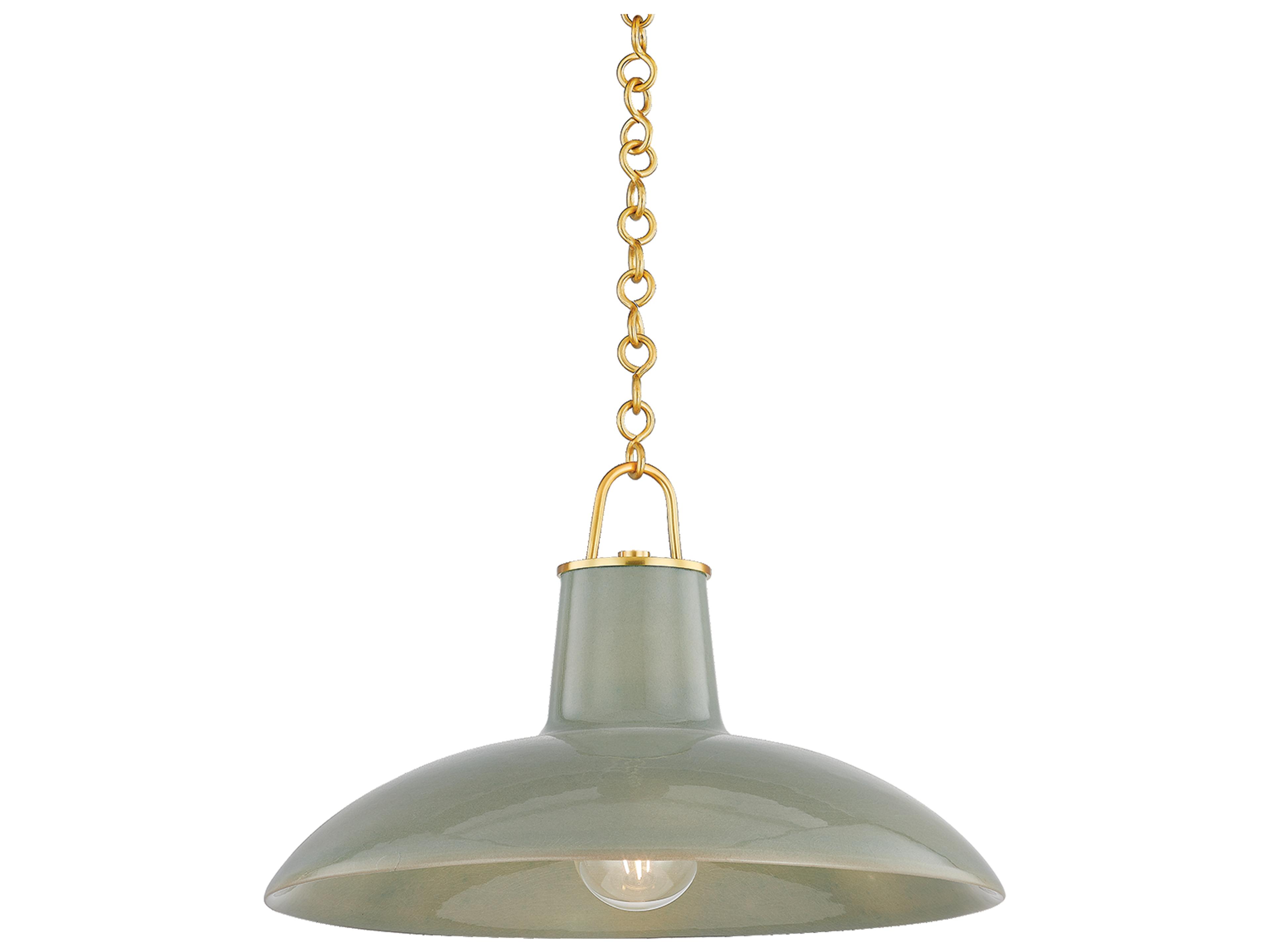 Hudson Valley Pottersville 1-Light Aged Brass Ceramic Moss Crackle Dome Pendant