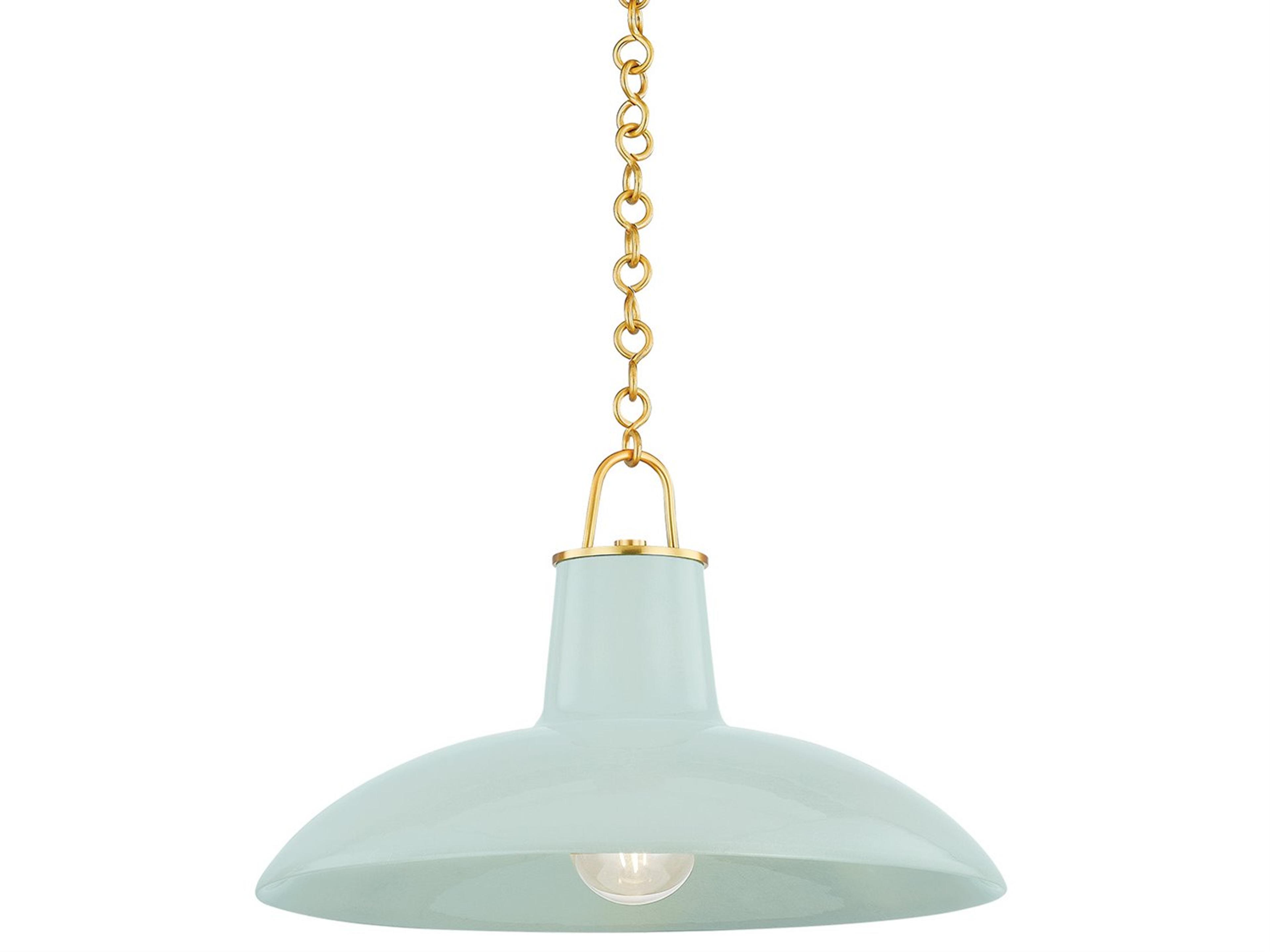 Hudson Valley Pottersville 1-Light Aged Brass Ceramic Moss Crackle Dome Pendant