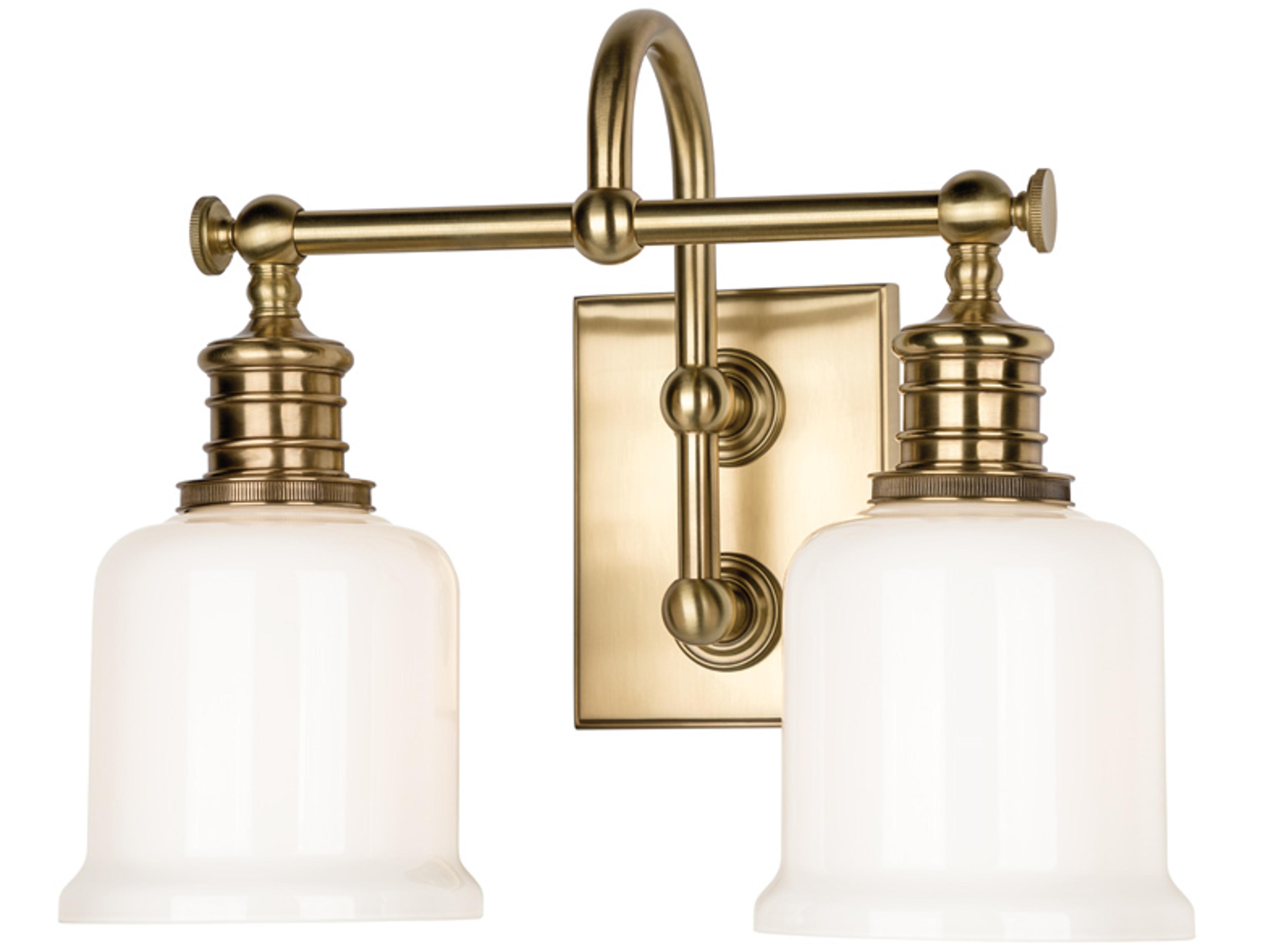 Hudson Valley Keswick 2-Light Aged Brass Off White Glass Vanity Light