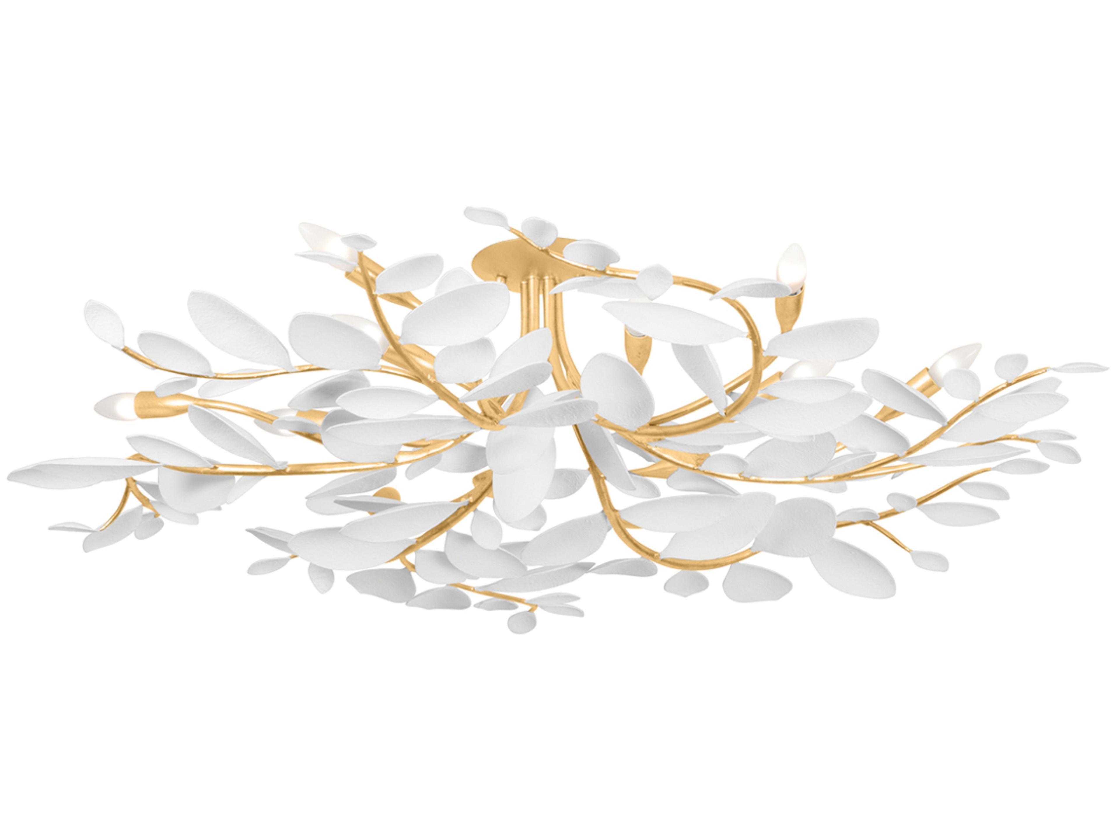 Hudson Valley Marabec 12-Light Vintage Gold Leaf White Plaster Semi Flush Mount