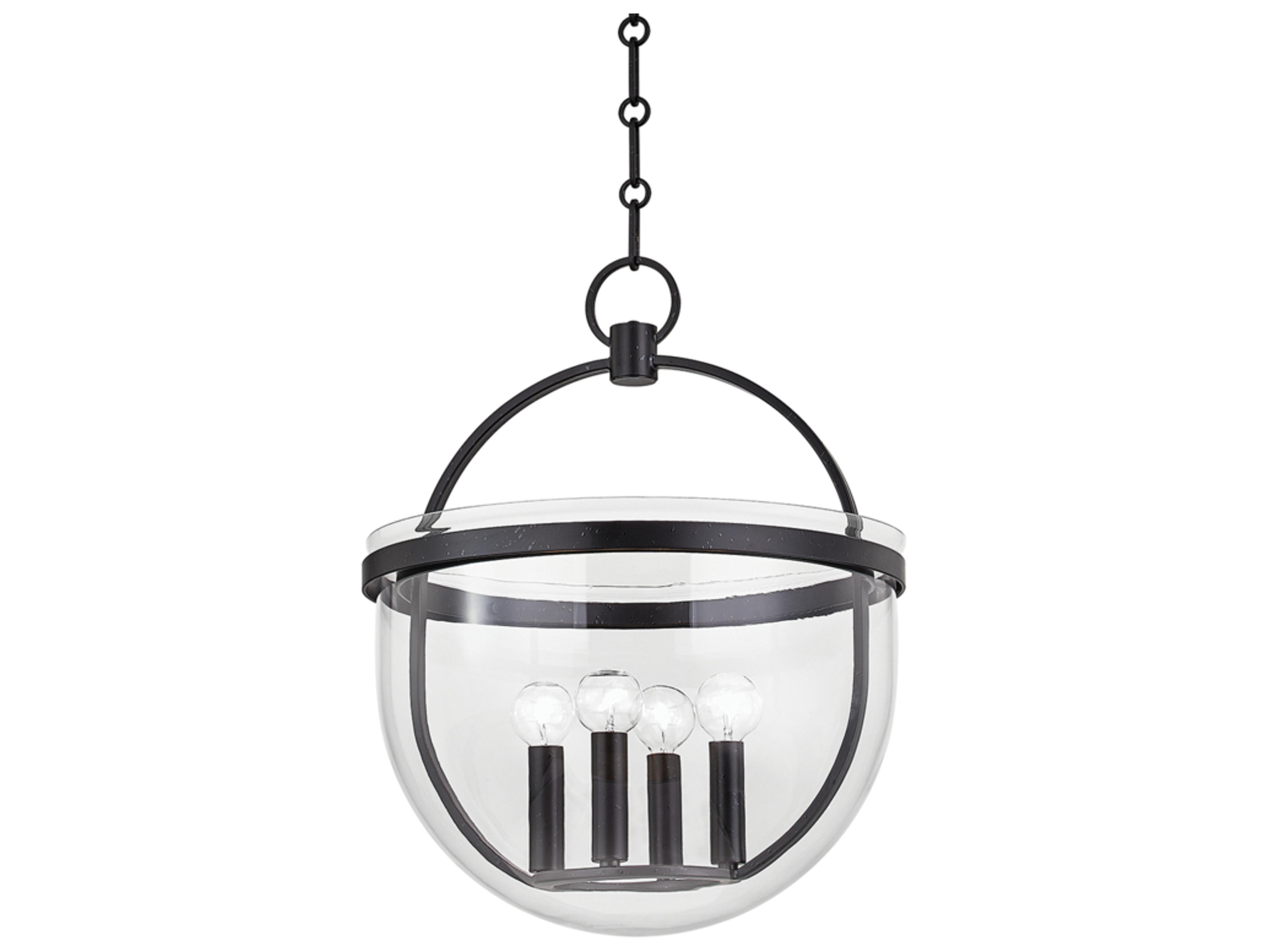Hudson Valley Malloy 4-Light Aged Iron Black Glass Globe Pendant