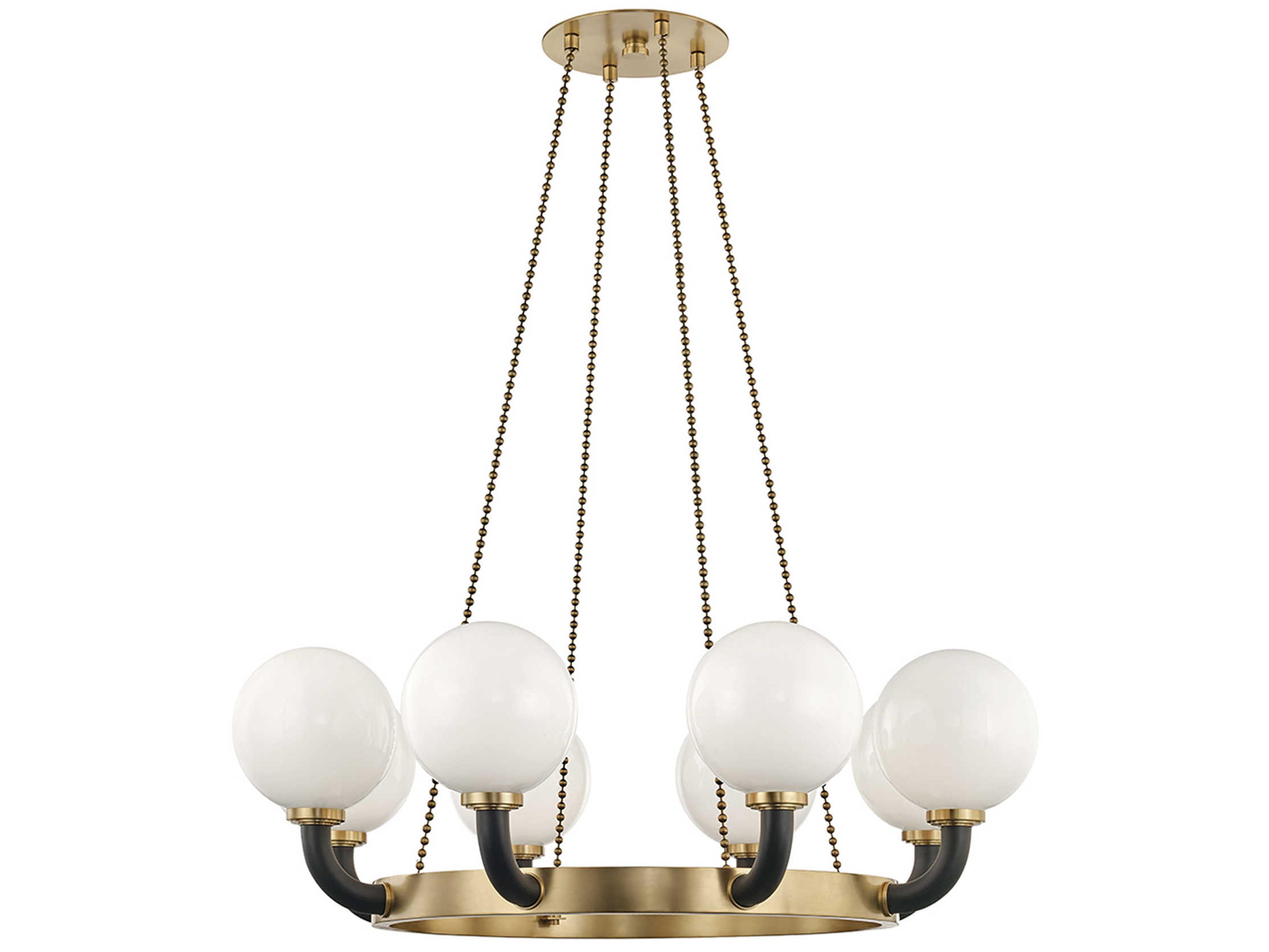 Hudson Valley Werner 8-Light Aged Brass Black Glass Globe Chandelier
