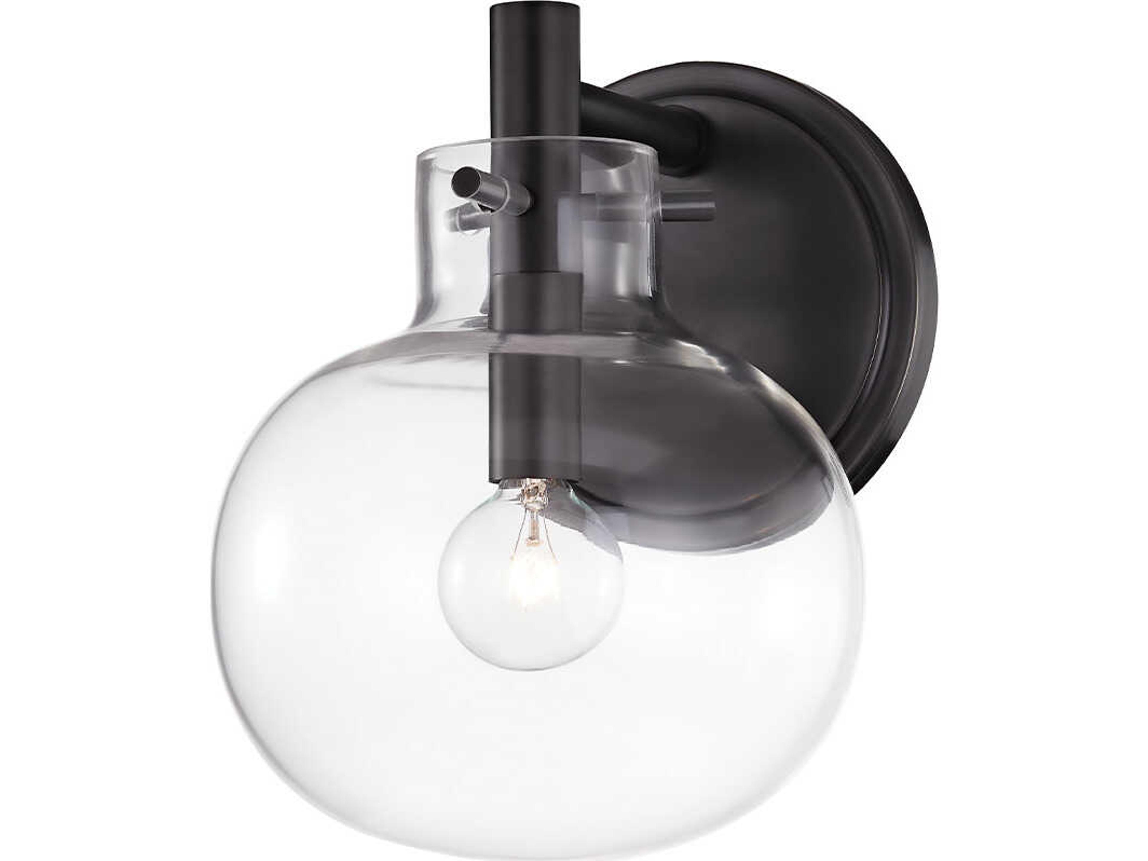 Hudson Valley Hempstead 1-Light Black Brass Glass Wall Sconce