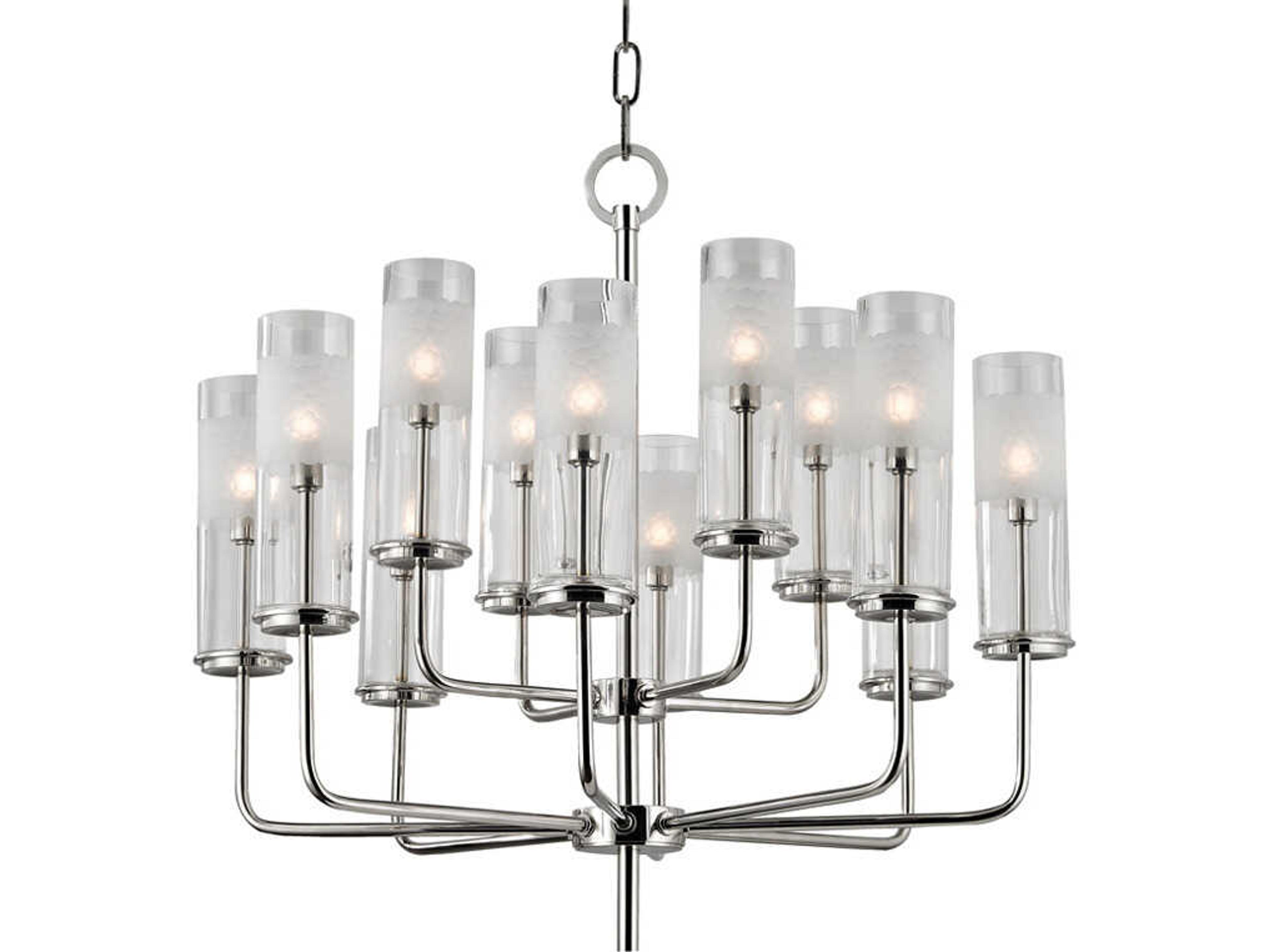 Hudson Valley Wentworth 12-Light Polished Nickel Glass Candelabra Cylinder Chandelier