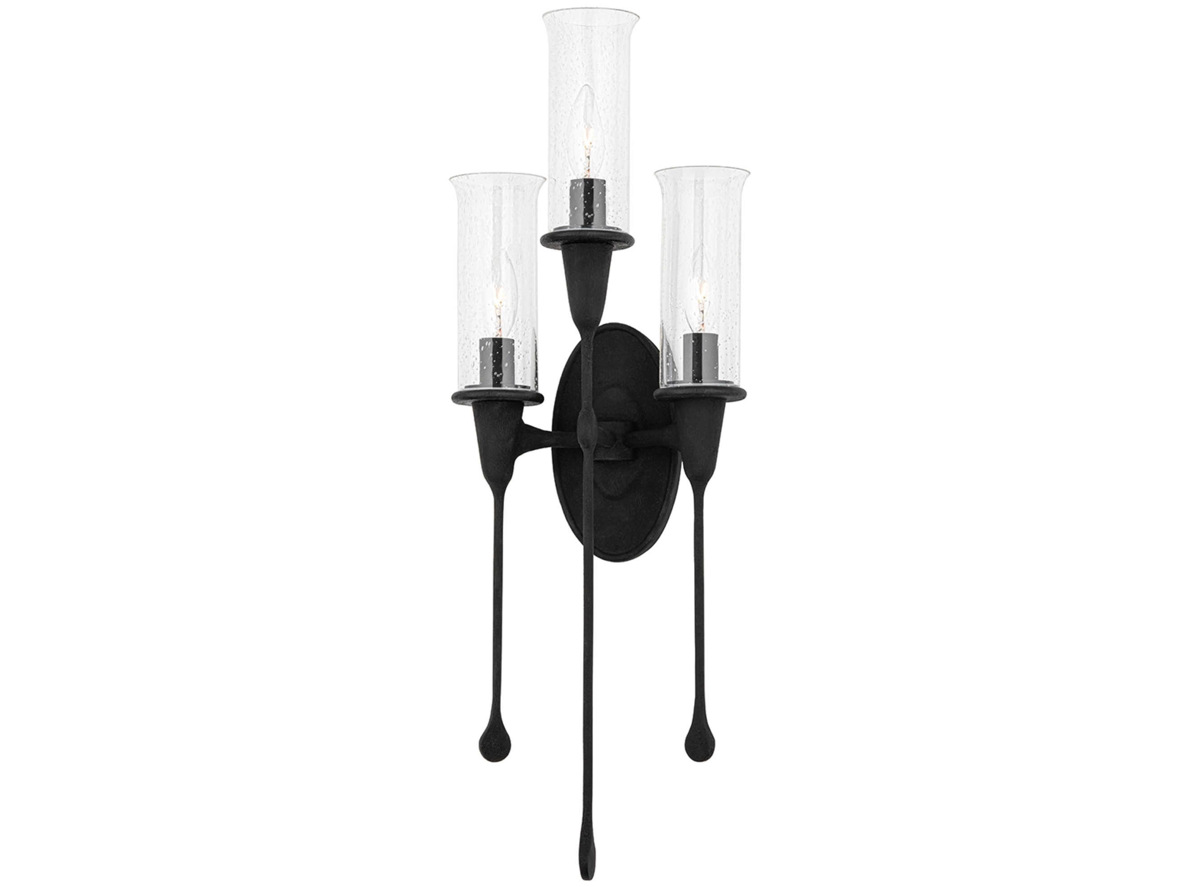 Hudson Valley Chisel 3-Light Black Iron Clear Glass Wall Sconce