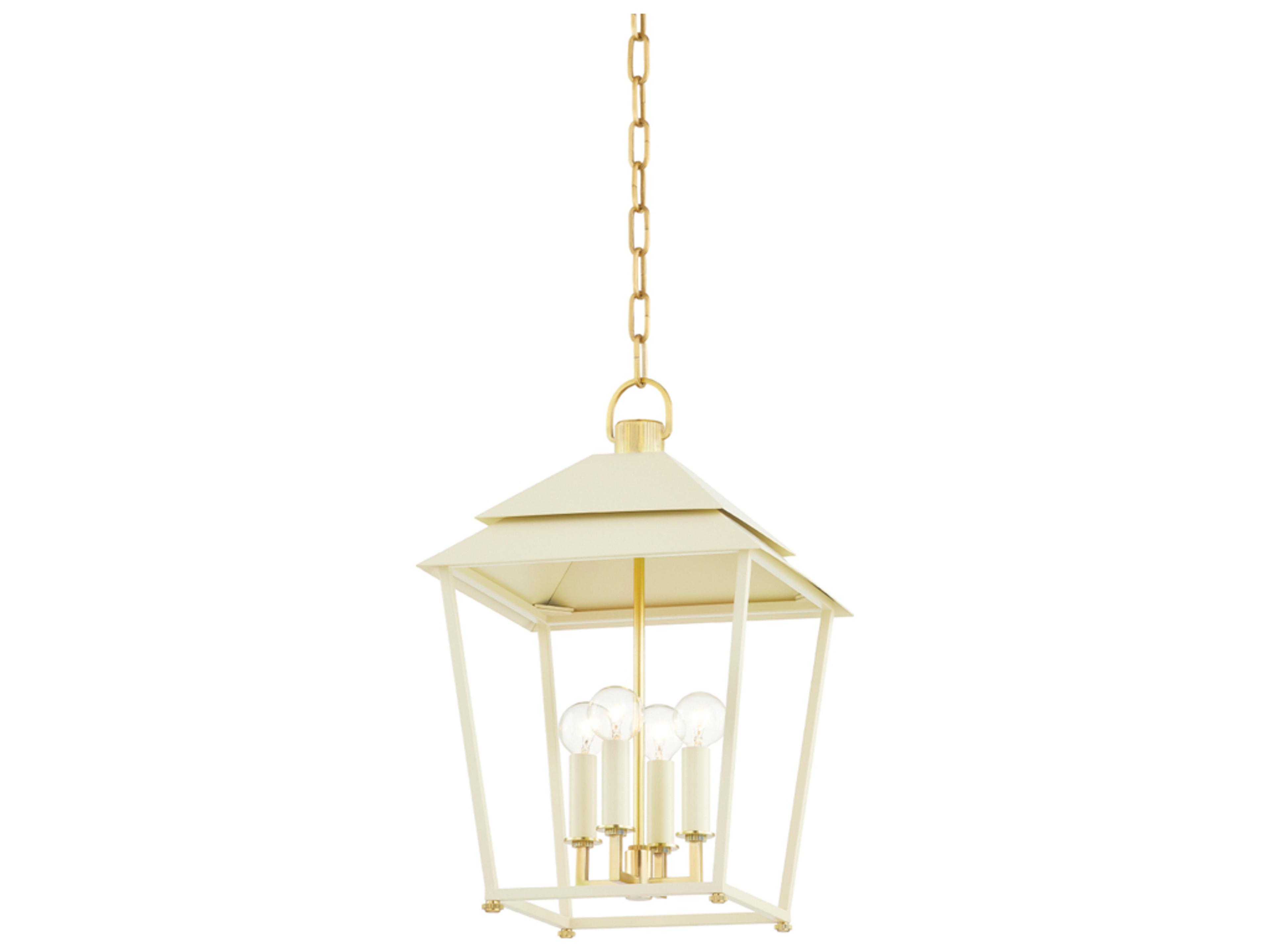 Hudson Valley Natick 4-Light Aged Brass White Candelabra Lantern Chandelier