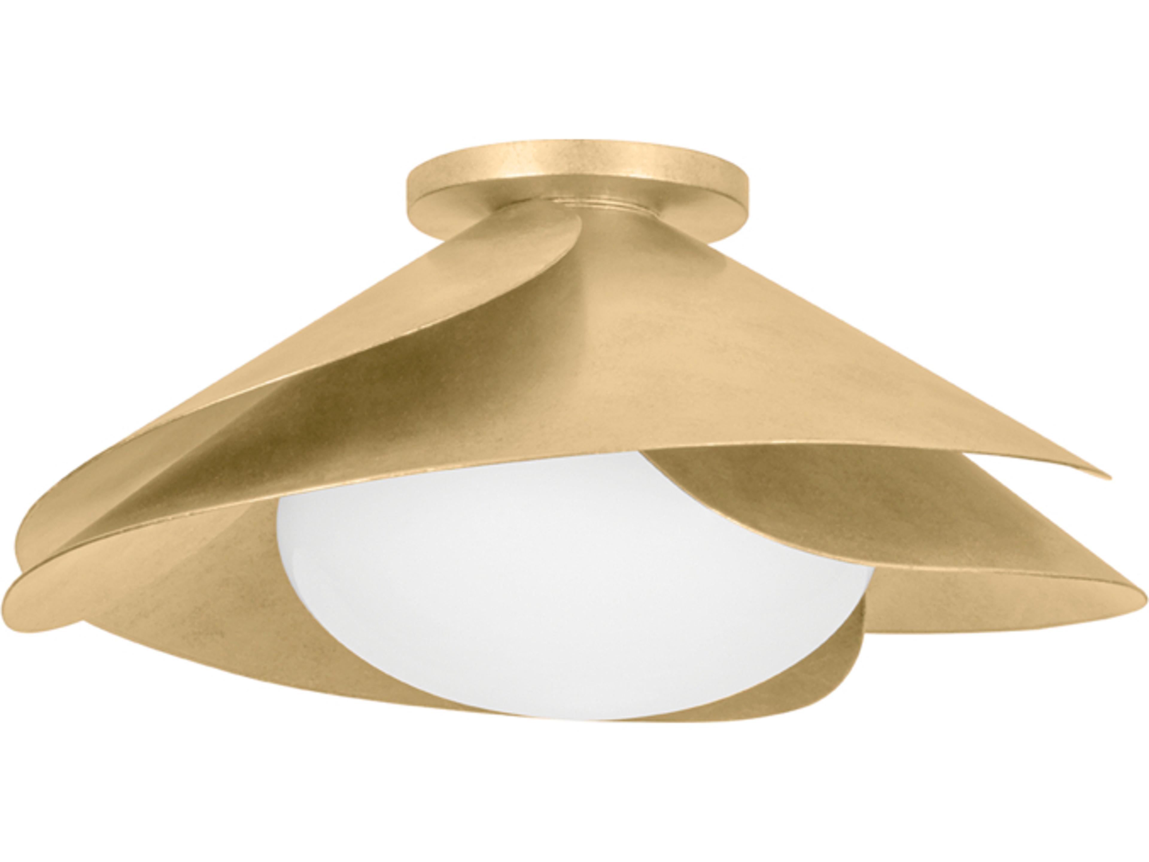 Hudson Valley Brookhaven 1-Light Vintage Gold Leaf White Glass Flush Mount