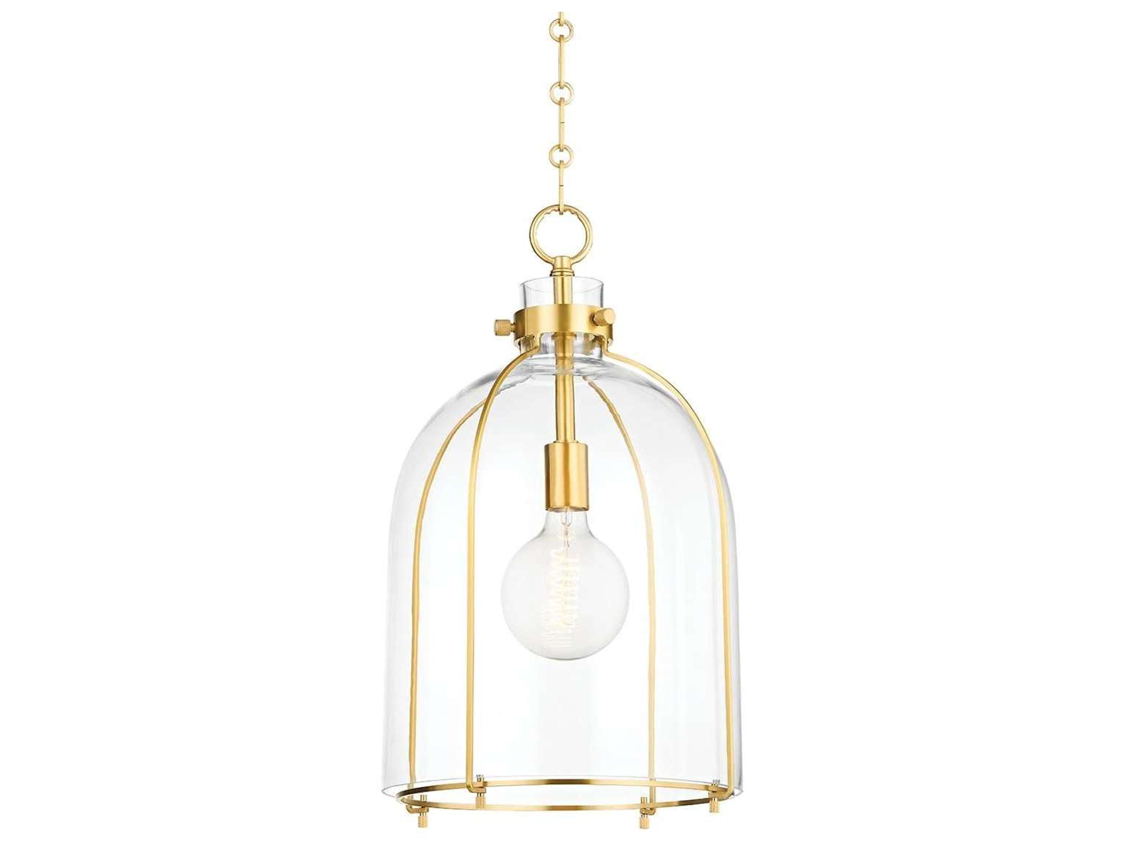 Hudson Valley Eldridge 1-Light Aged Brass Glass Bell Pendant