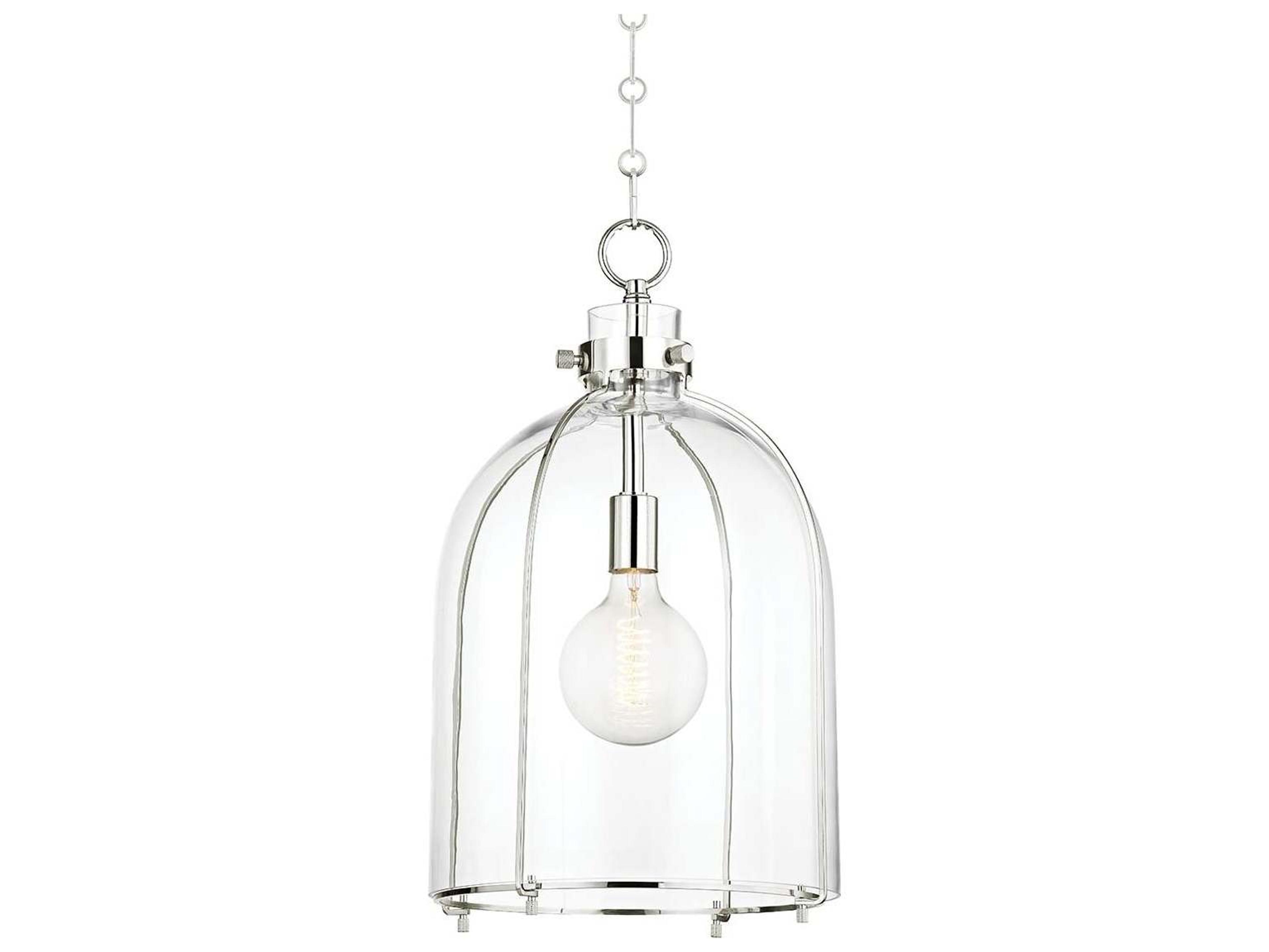 Hudson Valley Eldridge 1-Light Polished Nickel Glass Bell Pendant