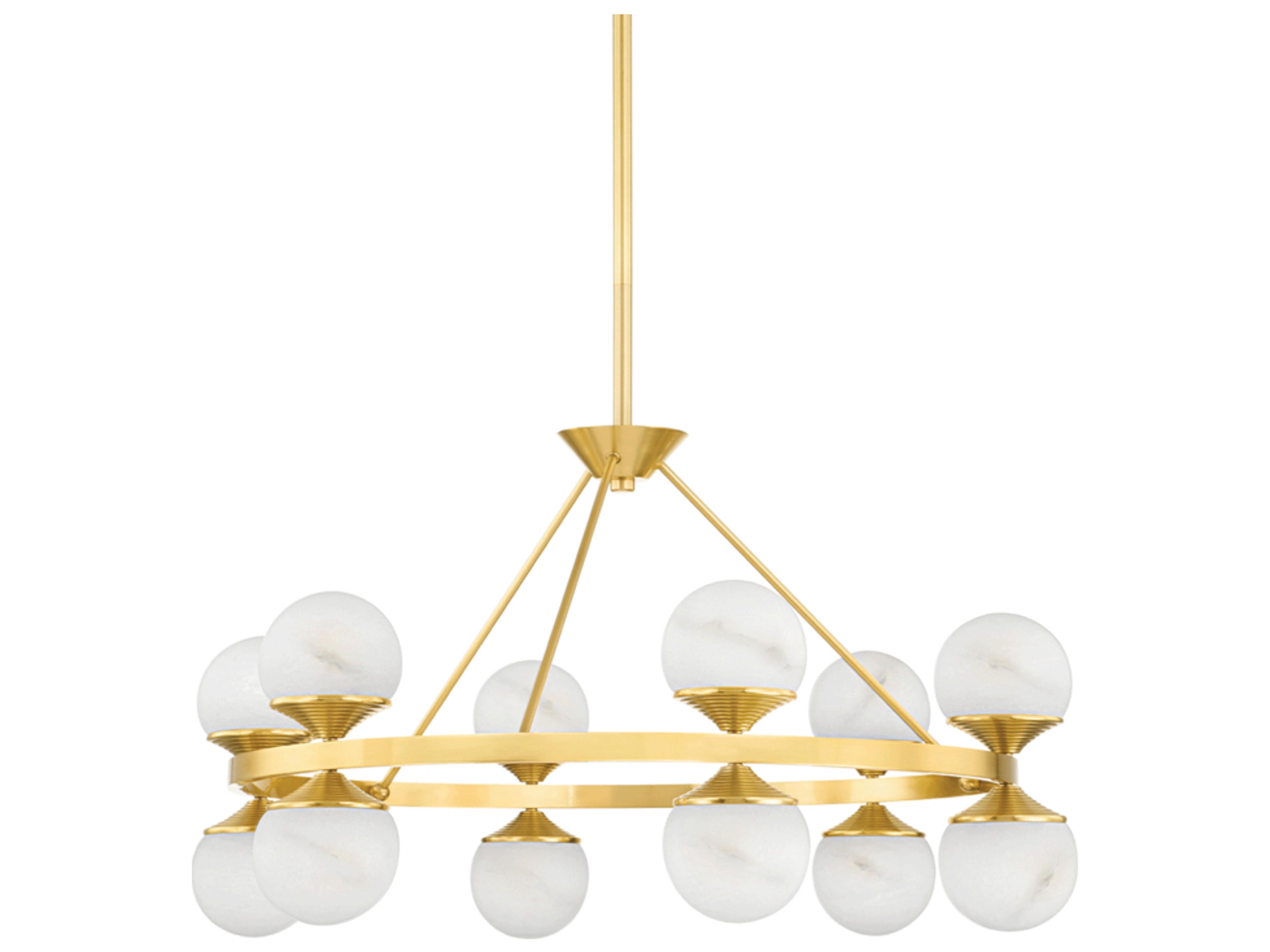 Hudson Valley Grafton 12-Light Aged Brass White Globe Round Chandelier