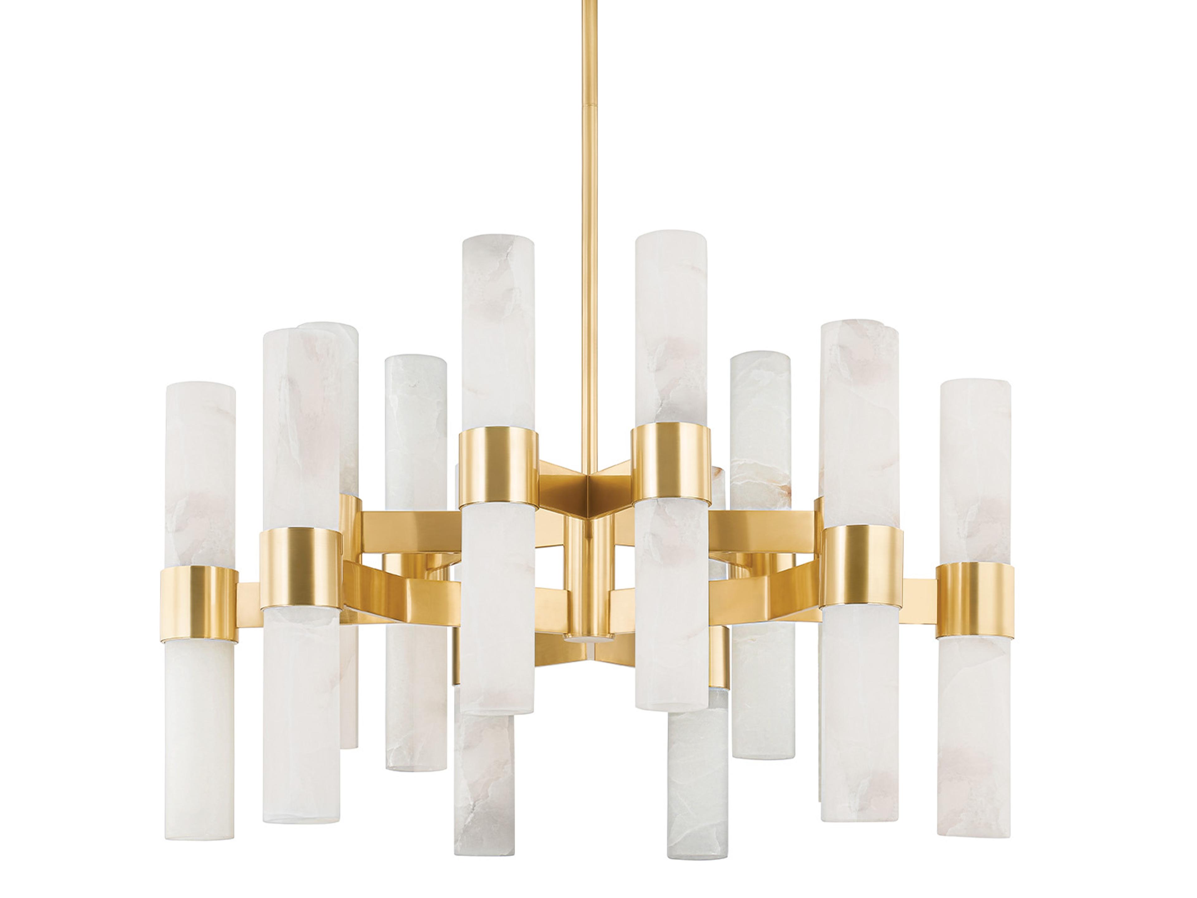 Hudson Valley Stowe 24-Light Aged Brass Glass Cylinder Chandelier