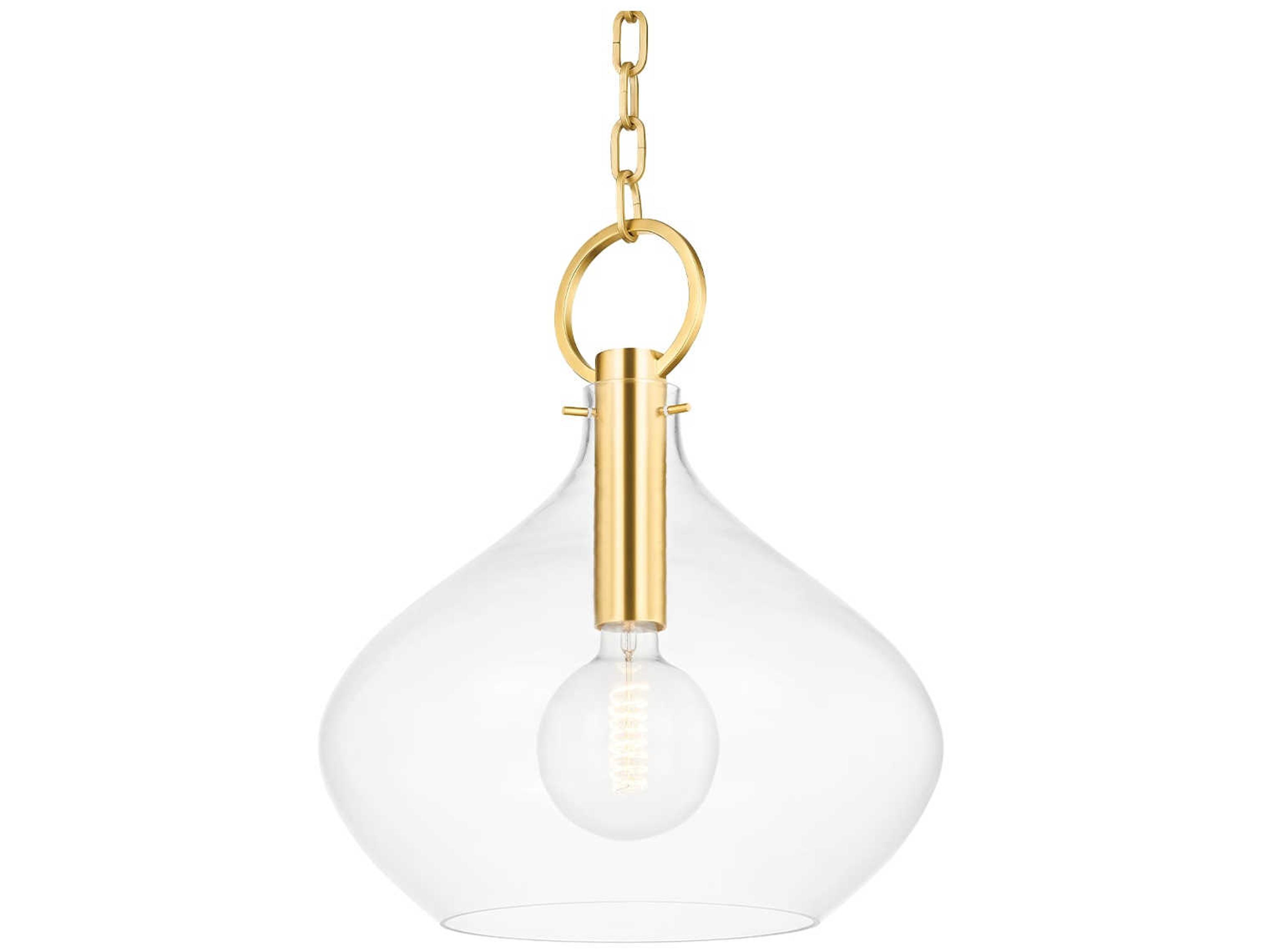 Hudson Valley Lina 1-Light Aged Brass Glass Bell Pendant
