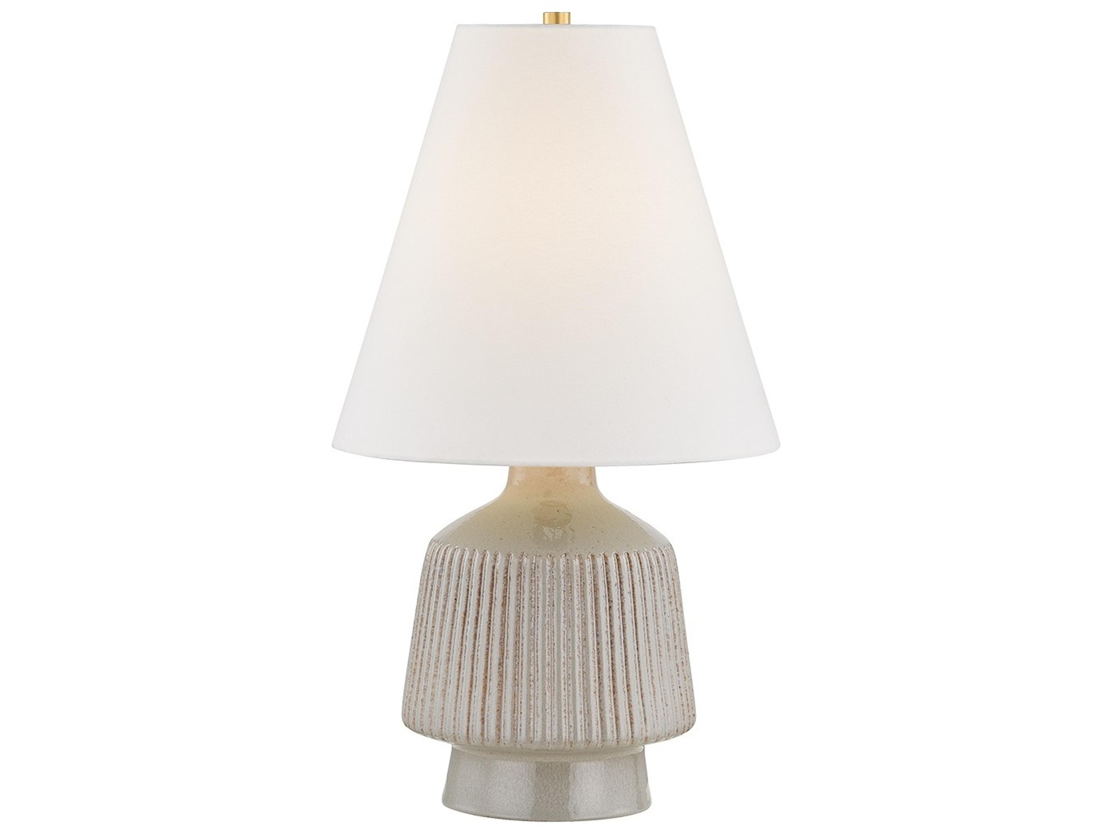 Hudson Valley King Aged Brass Ceramic Coccon Textured Linen Fabric Gray Buffet Lamp