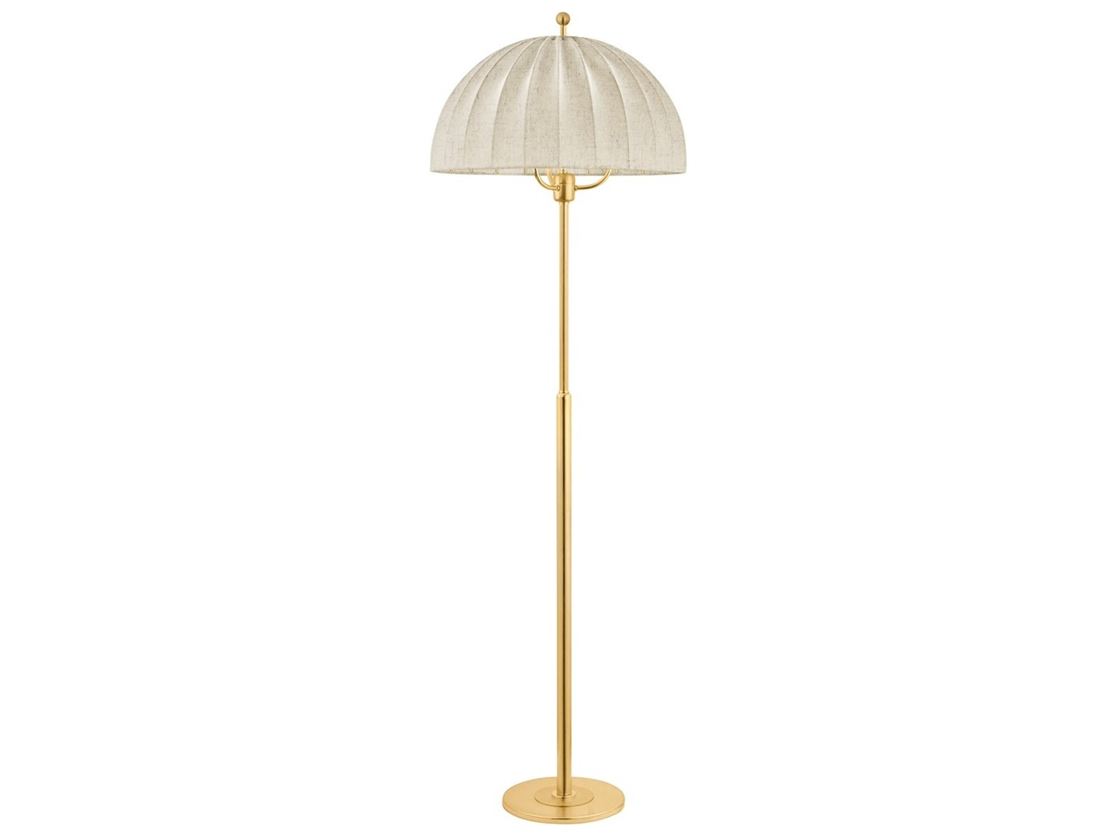 Hudson Valley Palmetto Aged Brass Natural Linen Fabric Floor Lamp